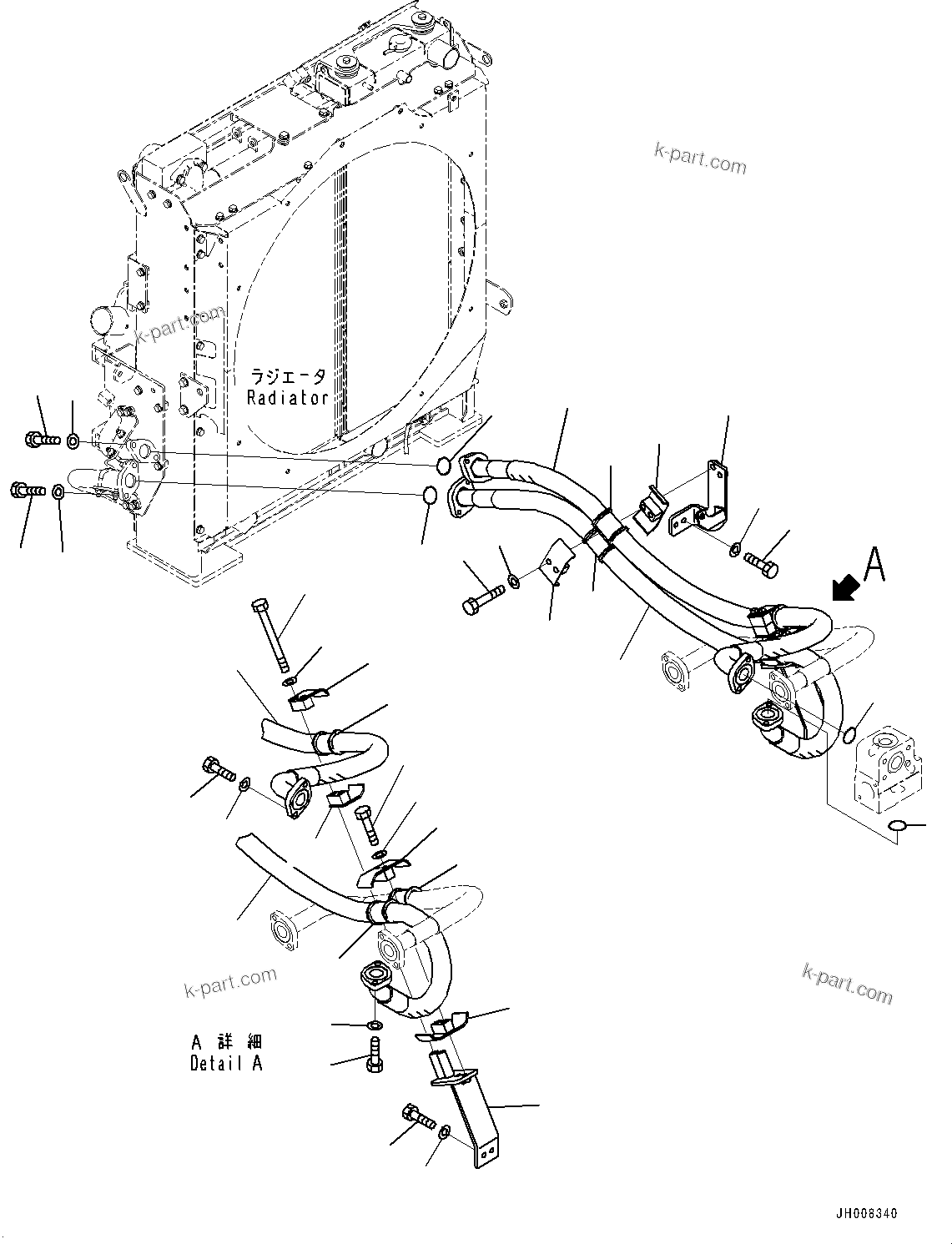 Komatsu parts book diagram for PC300-8M2 S/N 80001-UP: OIL COOLER PIPING, (#80001-)