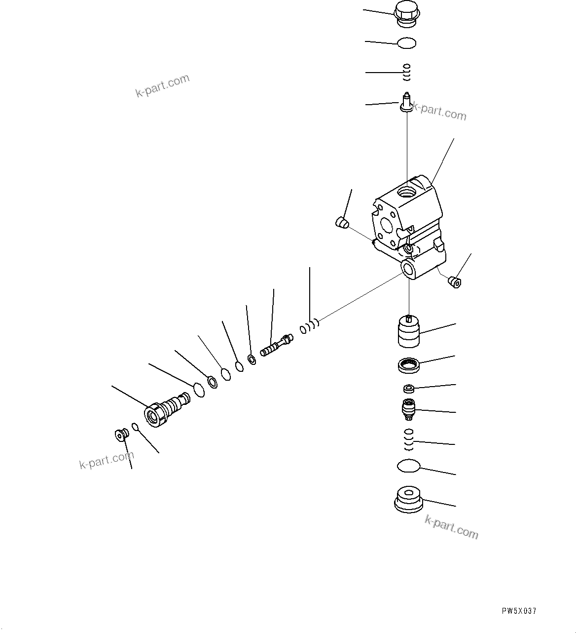 Komatsu parts book diagram for PC300-8M2 S/N 80001-UP: ARM HYDRAULIC DRIFT PREVENTION VALVE, INNER PARTS(#80001-82564)