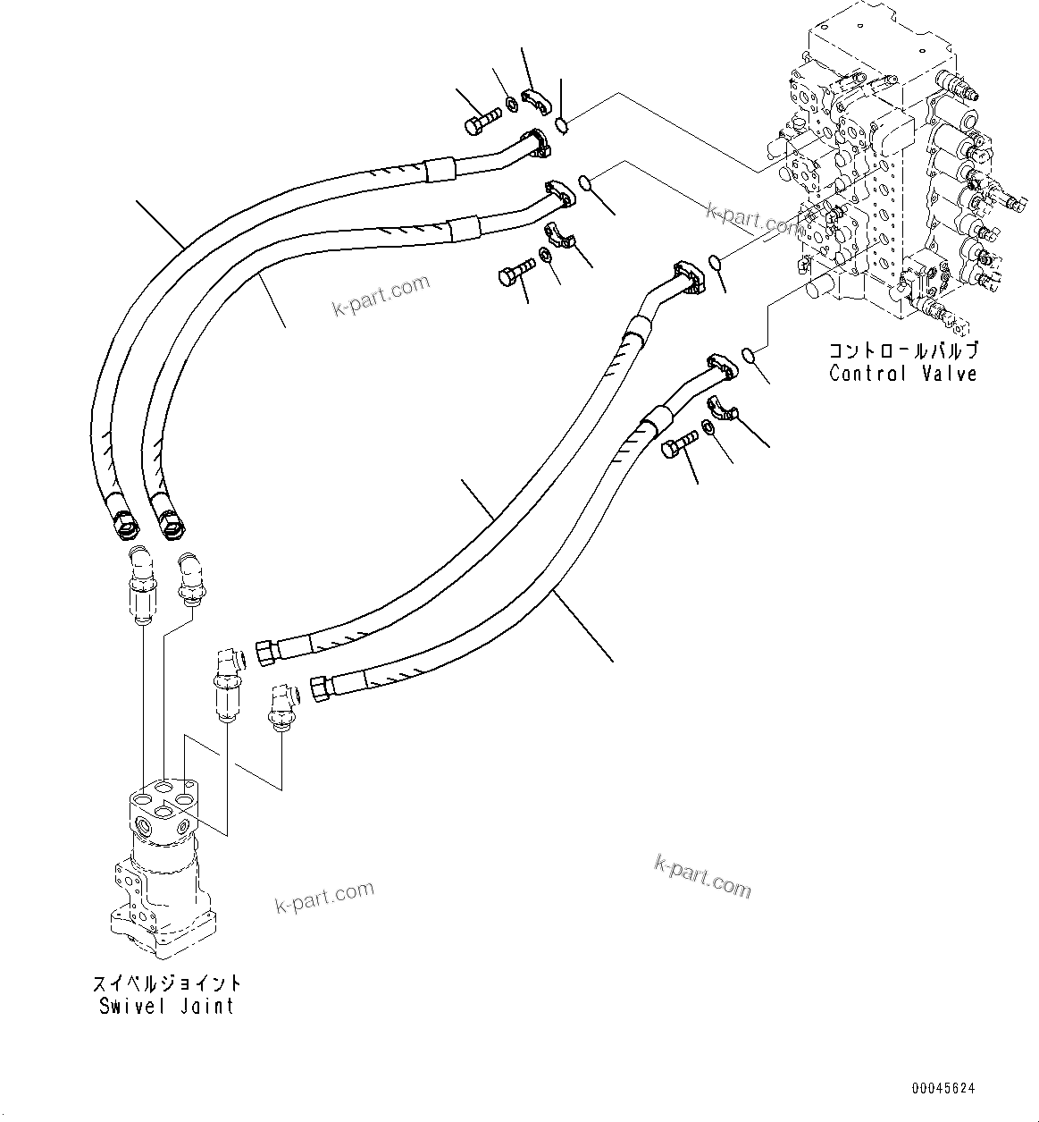 Komatsu parts book diagram for PC300-8M2 S/N 80001-UP: TRAVEL PIPING, (#80001-)