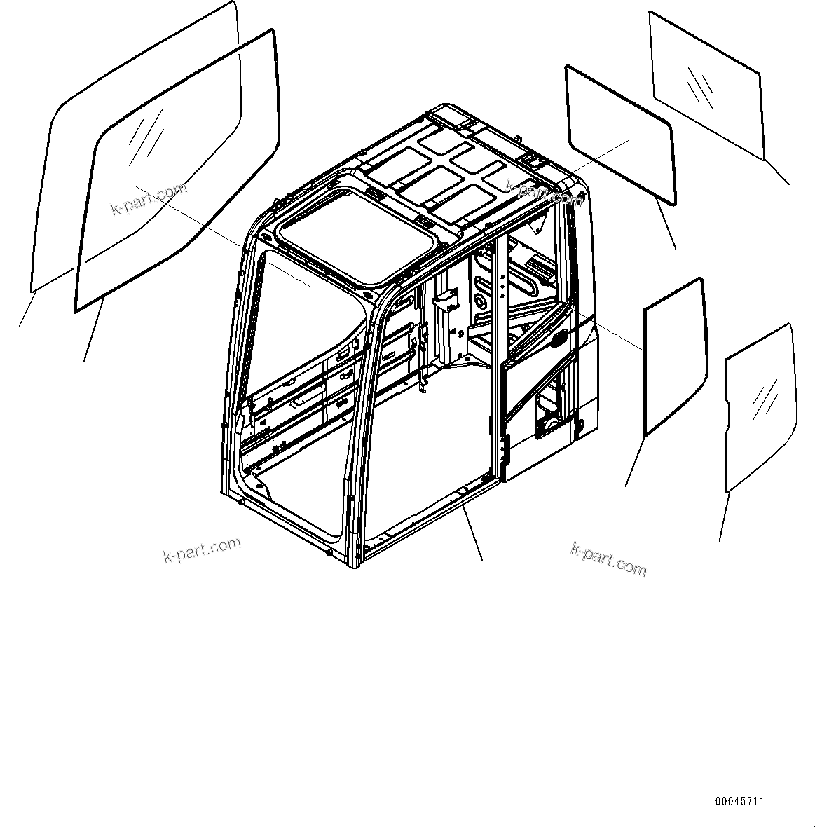 Komatsu parts book diagram for PC300-8M2 S/N 80001-UP: CAB, CAB BODY AND WINDOW(#80001-)