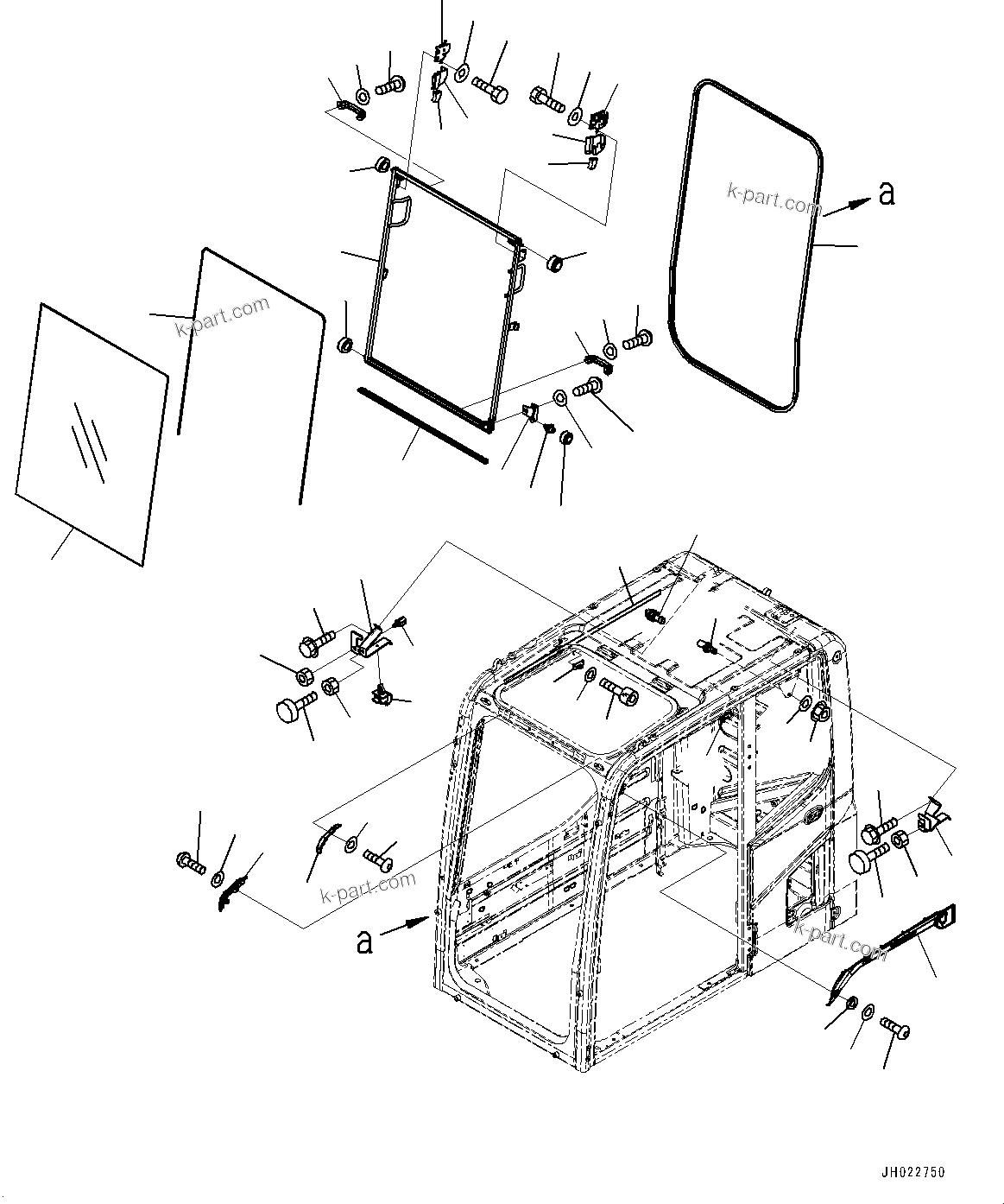 Komatsu parts book diagram for PC300-8M2 S/N 80001-UP: CAB, FRONT WINDOW(#80001-)