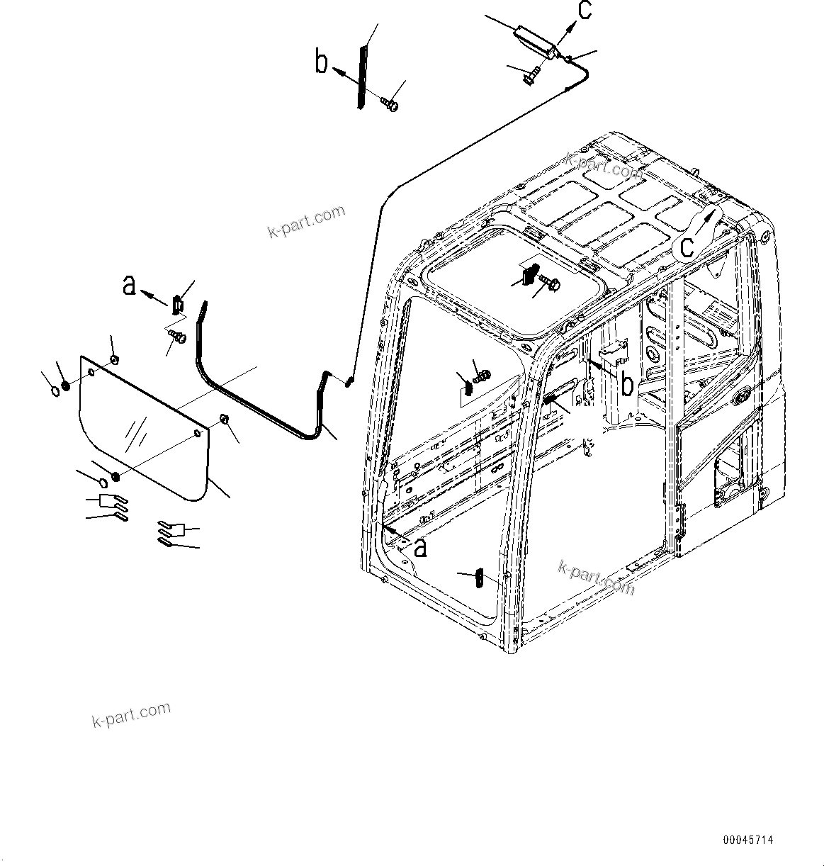 Komatsu parts book diagram for PC300-8M2 S/N 80001-UP: CAB, FRONT LOWER WINDOW(#80001-)