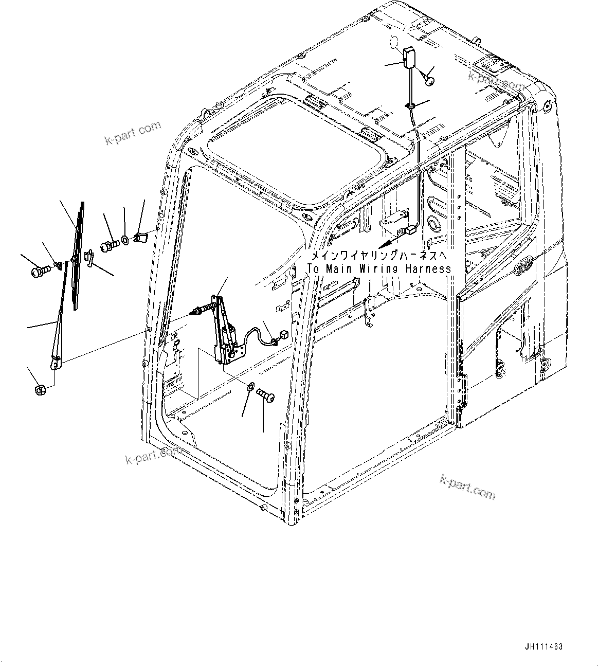Komatsu parts book diagram for PC300-8M2 S/N 80001-UP: CAB, WIPER AND ROOM LAMP(#80001-)