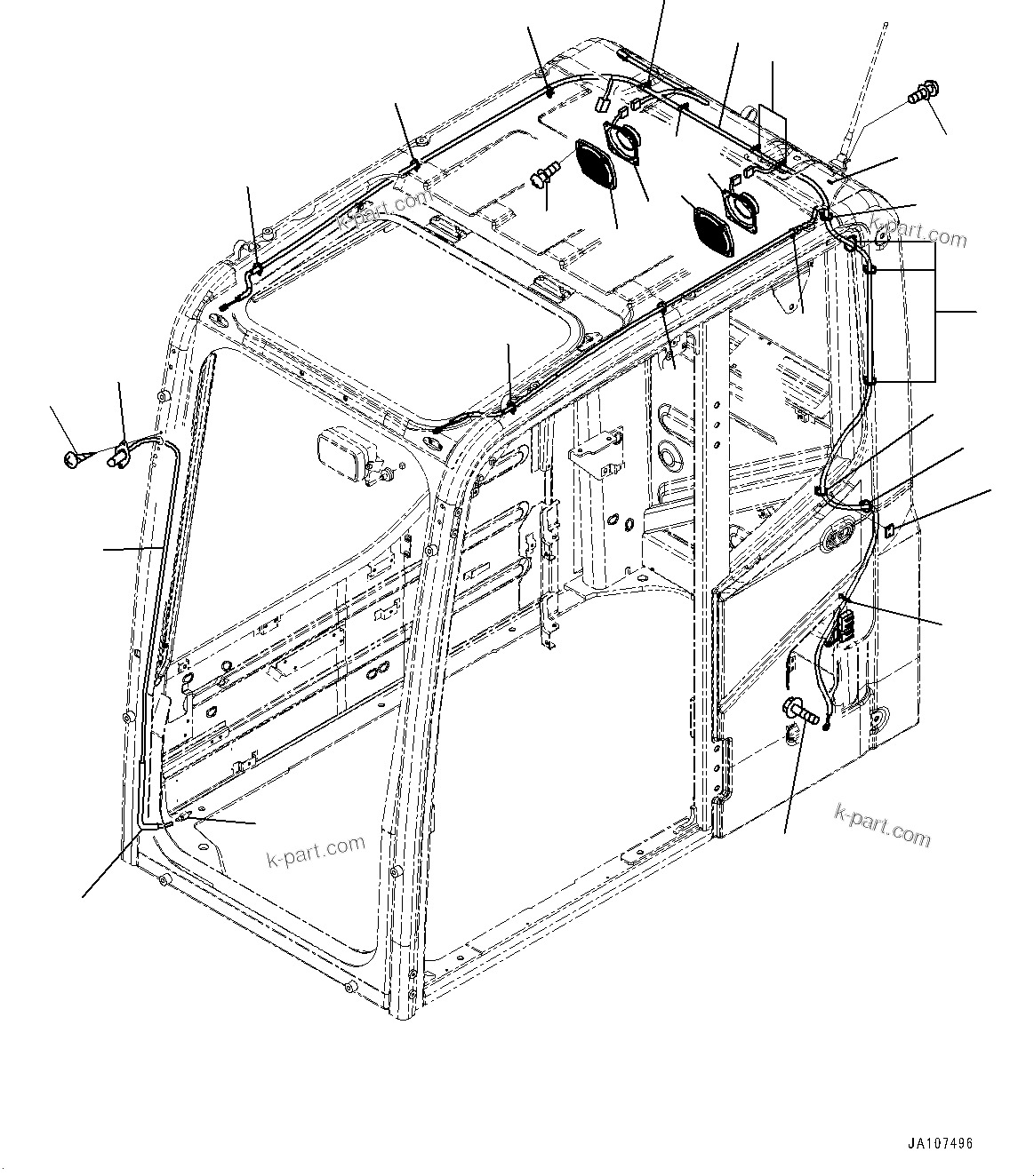 Komatsu parts book diagram for PC300-8M2 S/N 80001-UP: CAB, SPEAKER AND WINDOW WASHER(#80001-)