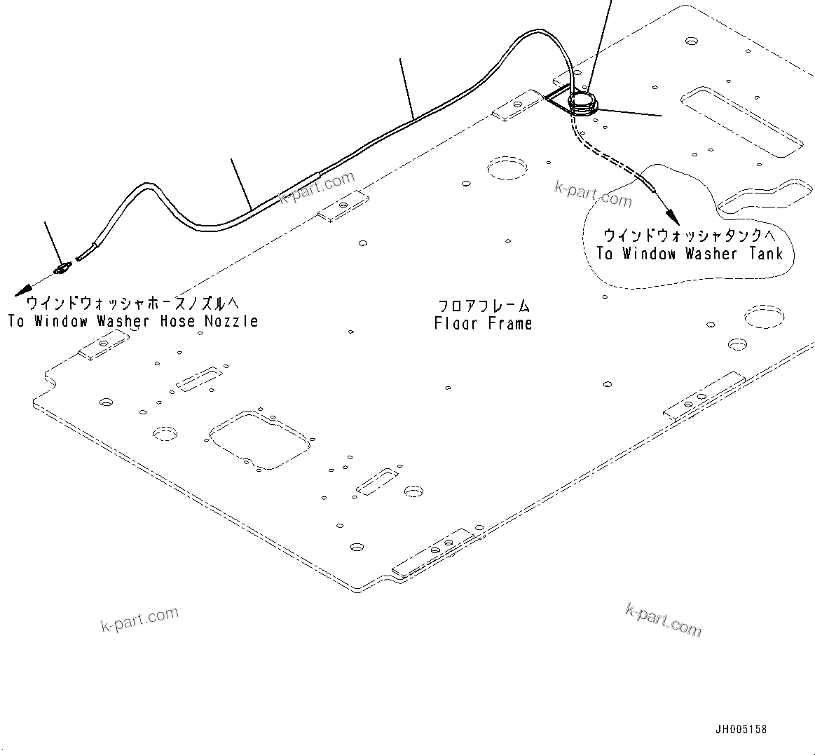 Komatsu parts book diagram for PC300-8M2 S/N 80001-UP: CAB, FLOOR, WINDOW WASHER HOSE(#80001-)