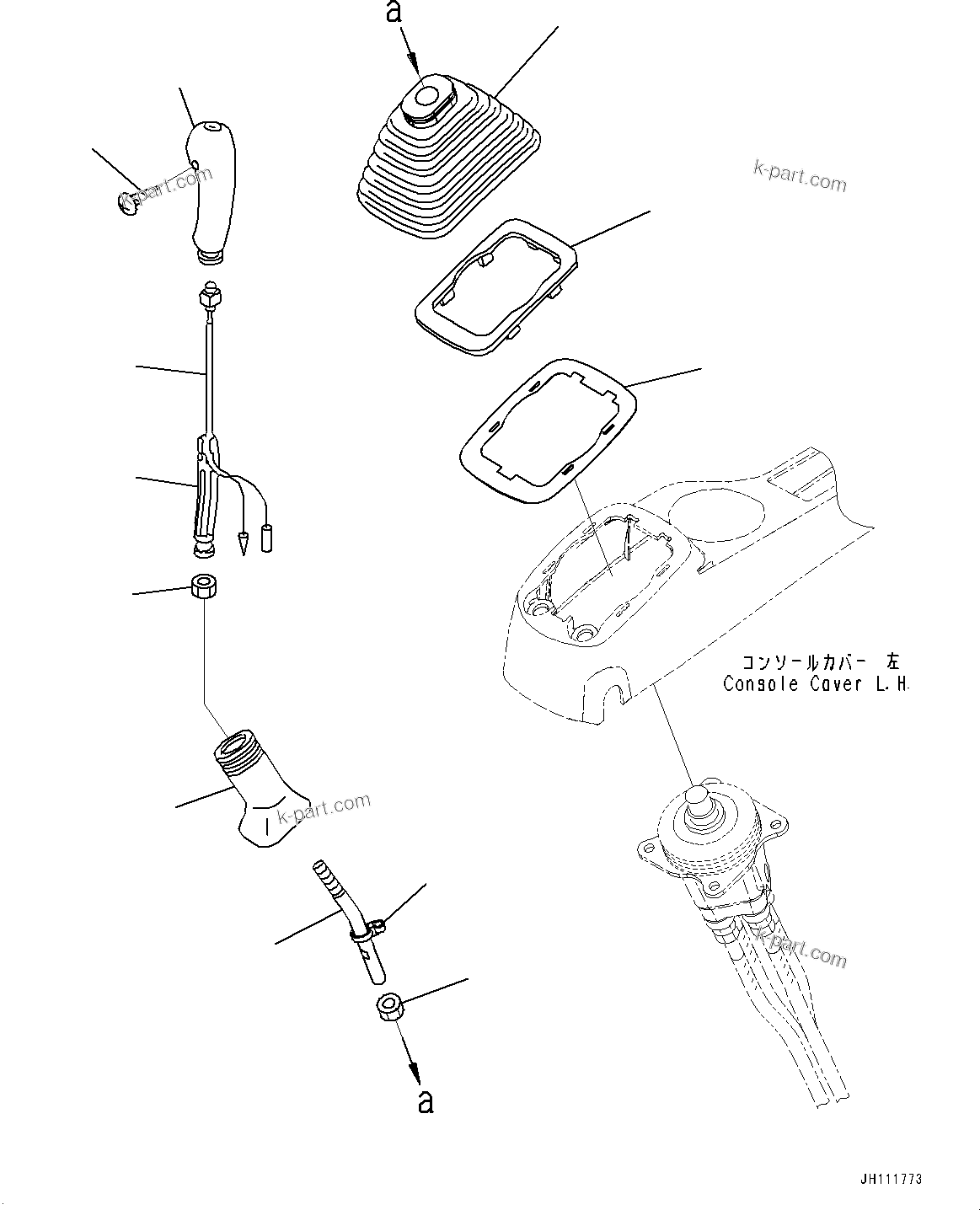 Komatsu parts book diagram for PC300-8M2 S/N 80001-UP: CAB, FLOOR, WORK EQUIPMENT CONTROL LEVER, L.H.(#80001-)