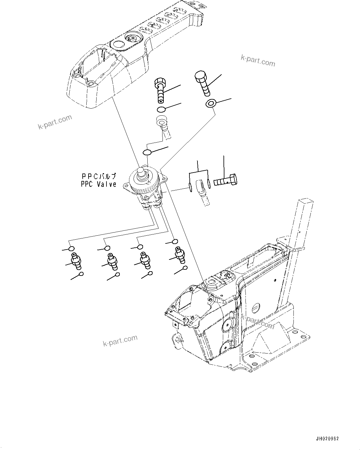 Komatsu parts book diagram for PC300-8M2 S/N 80001-UP: CAB, FLOOR, PPC VALVE MOUNTING FOR WORK EQUIPMENT, R.H.(#80001-)