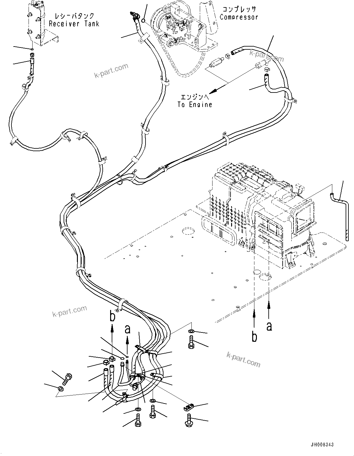 Komatsu parts book diagram for PC300-8M2 S/N 80001-UP: CAB, FLOOR, AIR CONDITIONER PIPING(#80001-)