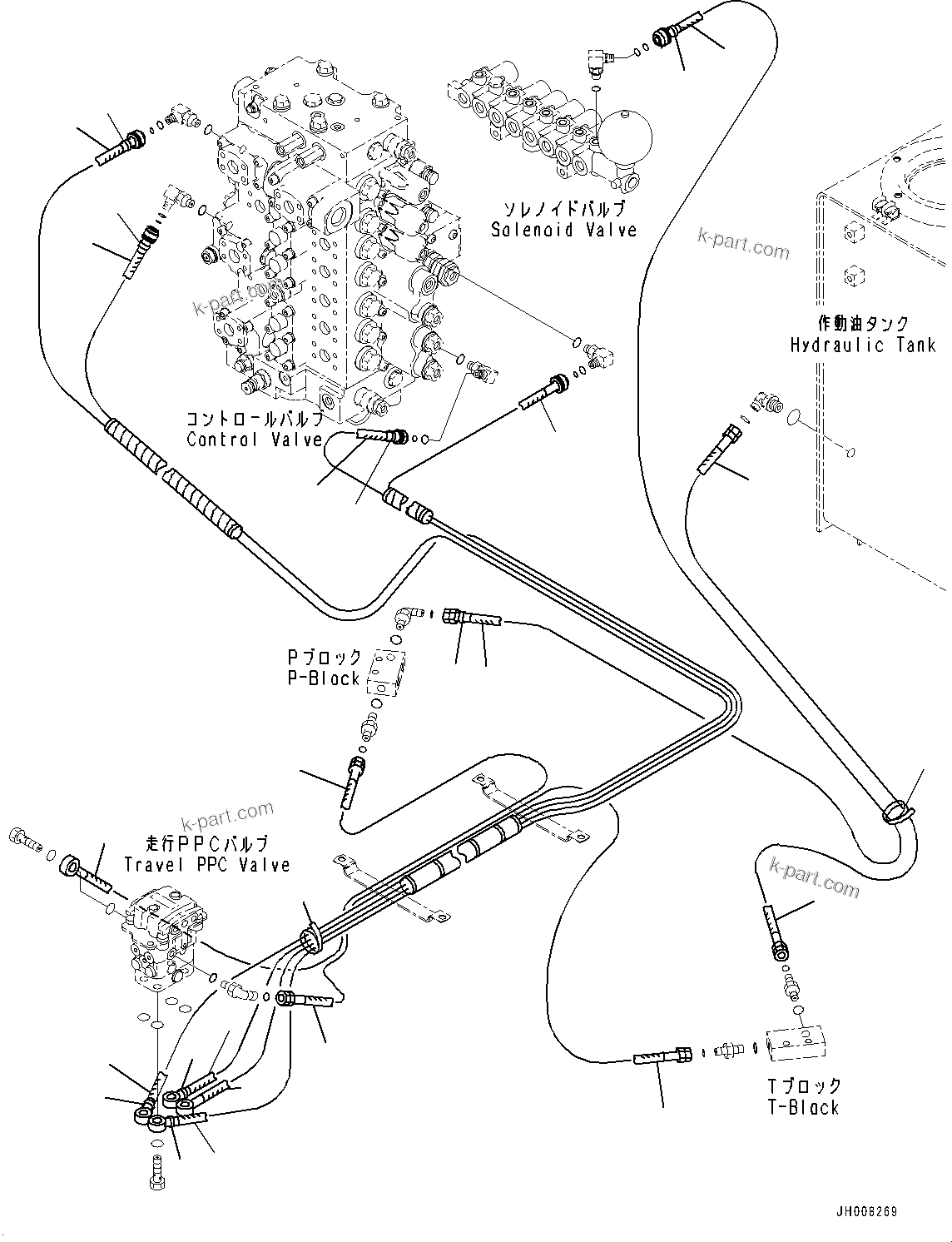 Komatsu parts book diagram for PC300-8M2 S/N 80001-UP: CAB, FLOOR, PPC PIPING FOR TRAVEL VALVE(#80001-)