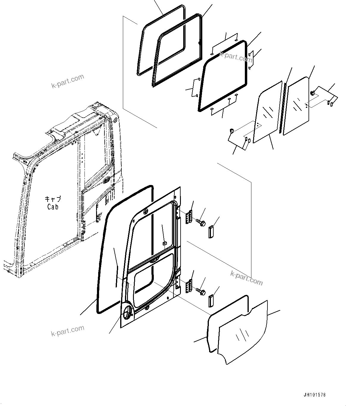 Komatsu parts book diagram for PC300-8M2 S/N 80001-UP: CAB, DOOR(#80001-)