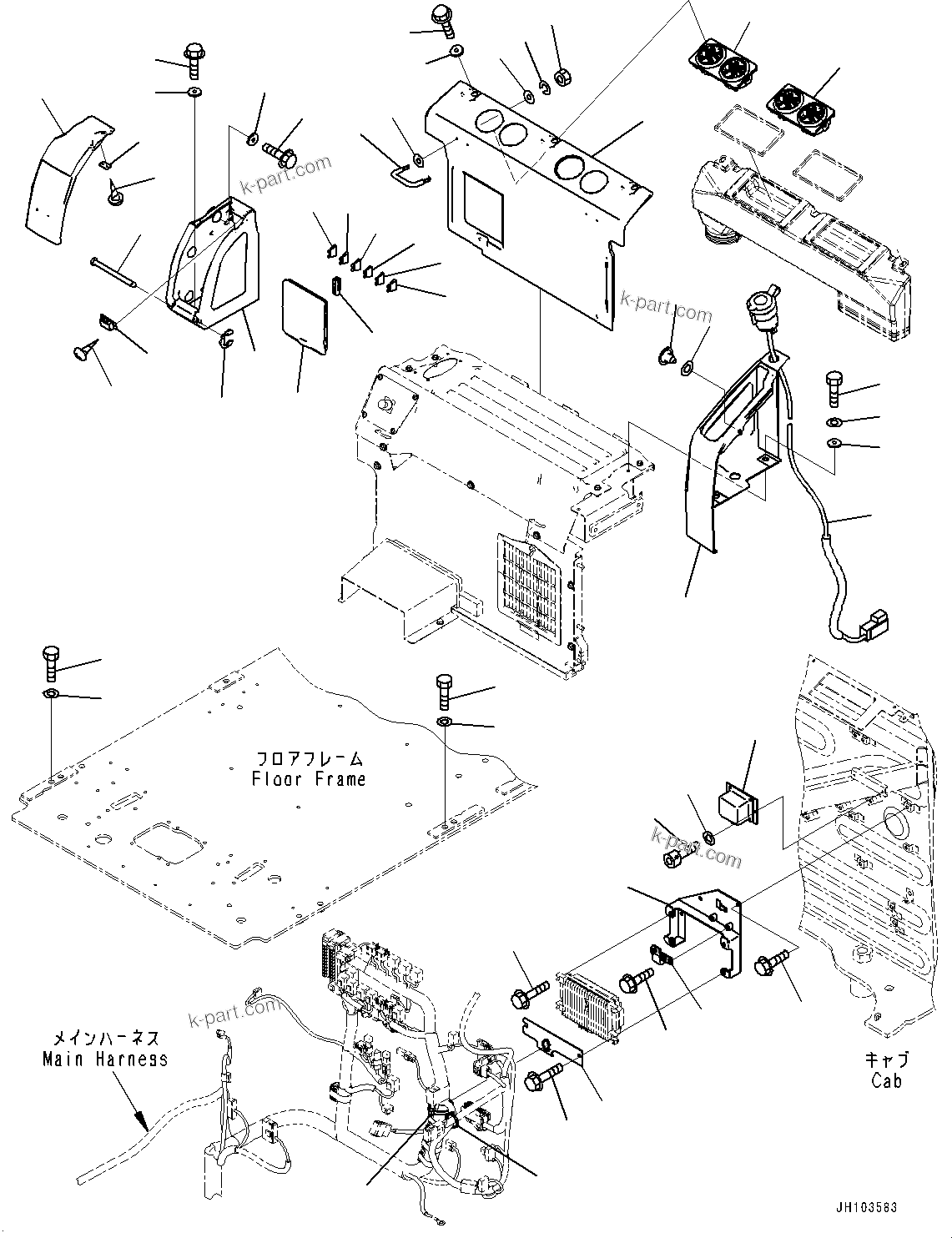 Komatsu parts book diagram for PC300-8M2 S/N 80001-UP: CAB, CAB IN PARTS, REAR COVER, WITH 12V CONVERTER(#80001-)