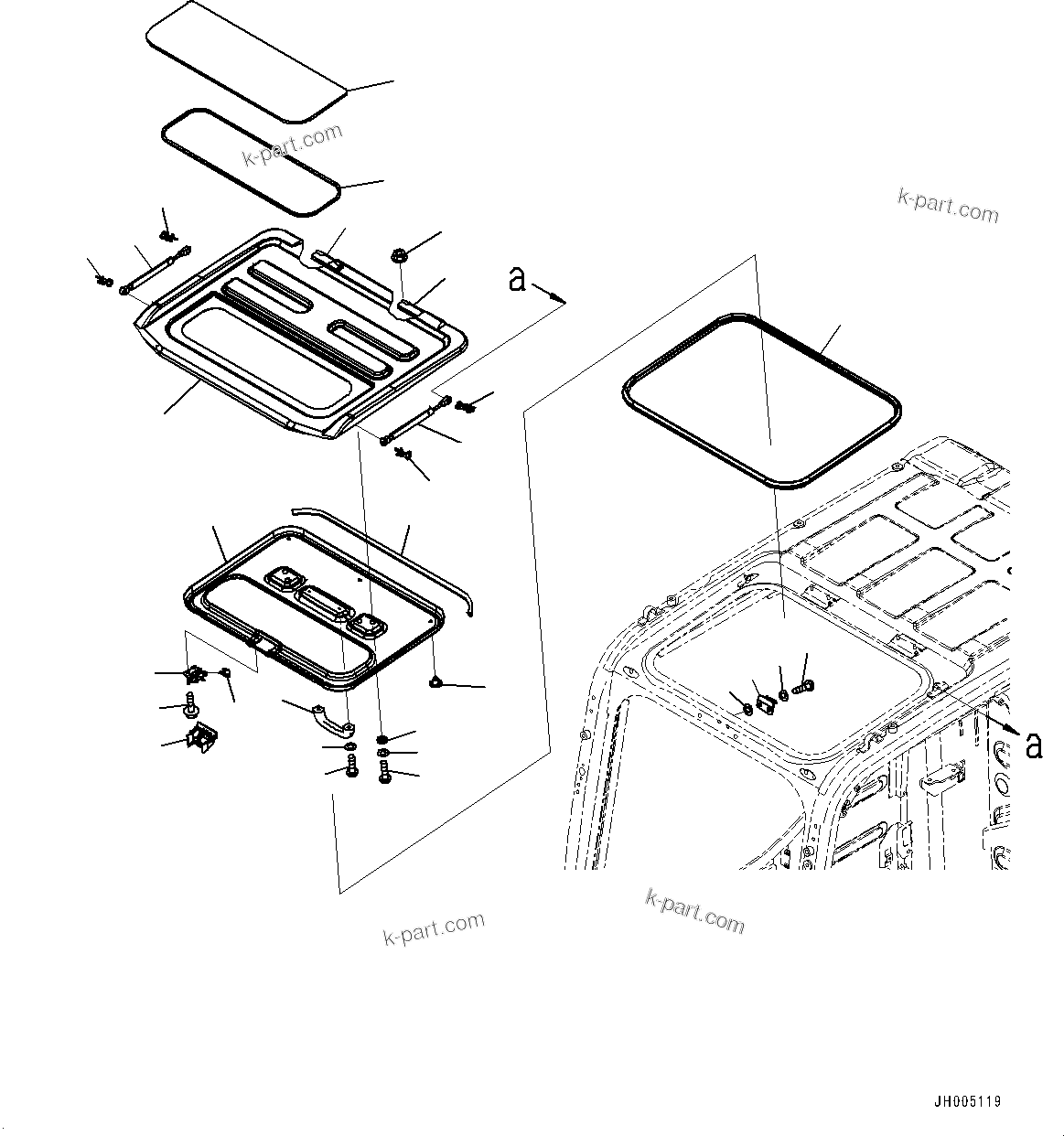 Komatsu parts book diagram for PC300-8M2 S/N 80001-UP: CAB, ROOF VENTILATOR (WITH CEILING WINDOW)(#80001-)