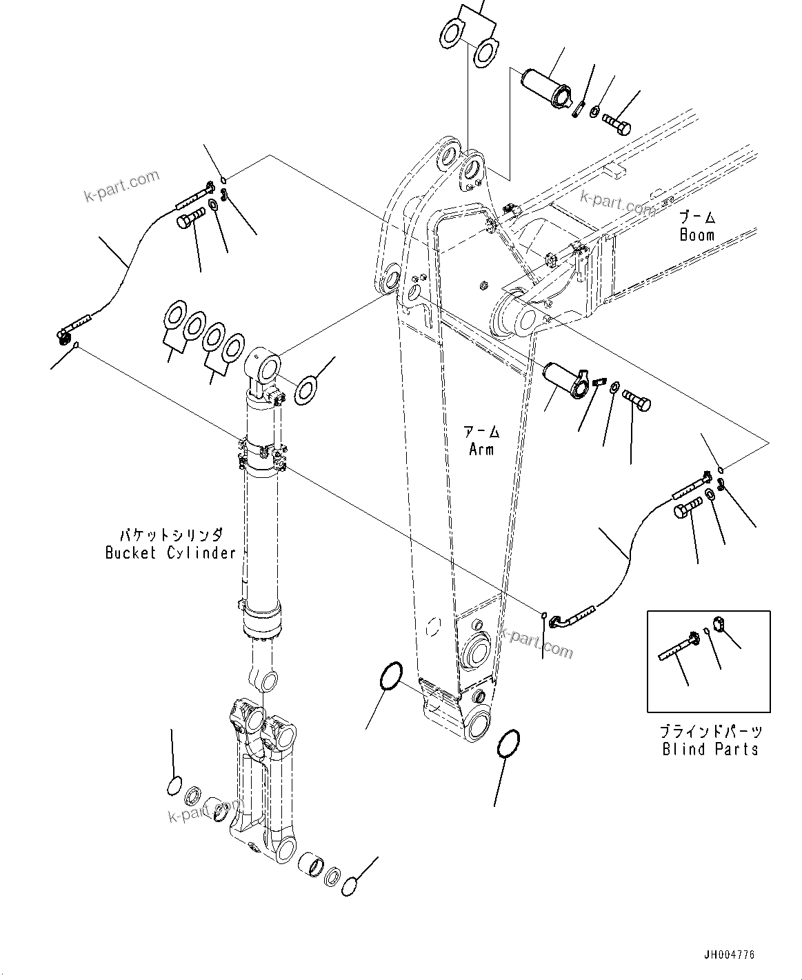 Komatsu parts book diagram for PC300-8M2 S/N 80001-UP: ARM, BUCKET CYLINDER HOSE AND PIN (2600MM, 1-ATTACHMENT, 100 HOURS LUBRICATION INTERVAL)(#81103-)