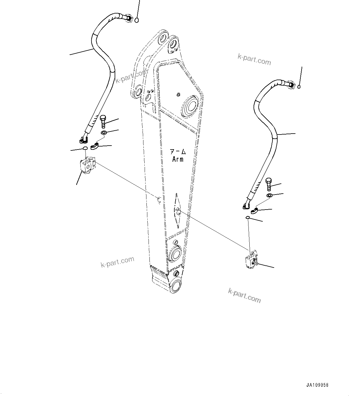 Komatsu parts book diagram for PC300-8M2 S/N 80001-UP: ARM, ADDITIONAL PIPING (2600MM, 1-ATTACHMENT, 100 HOURS LUBRICATION INTERVAL)(#82028-)
