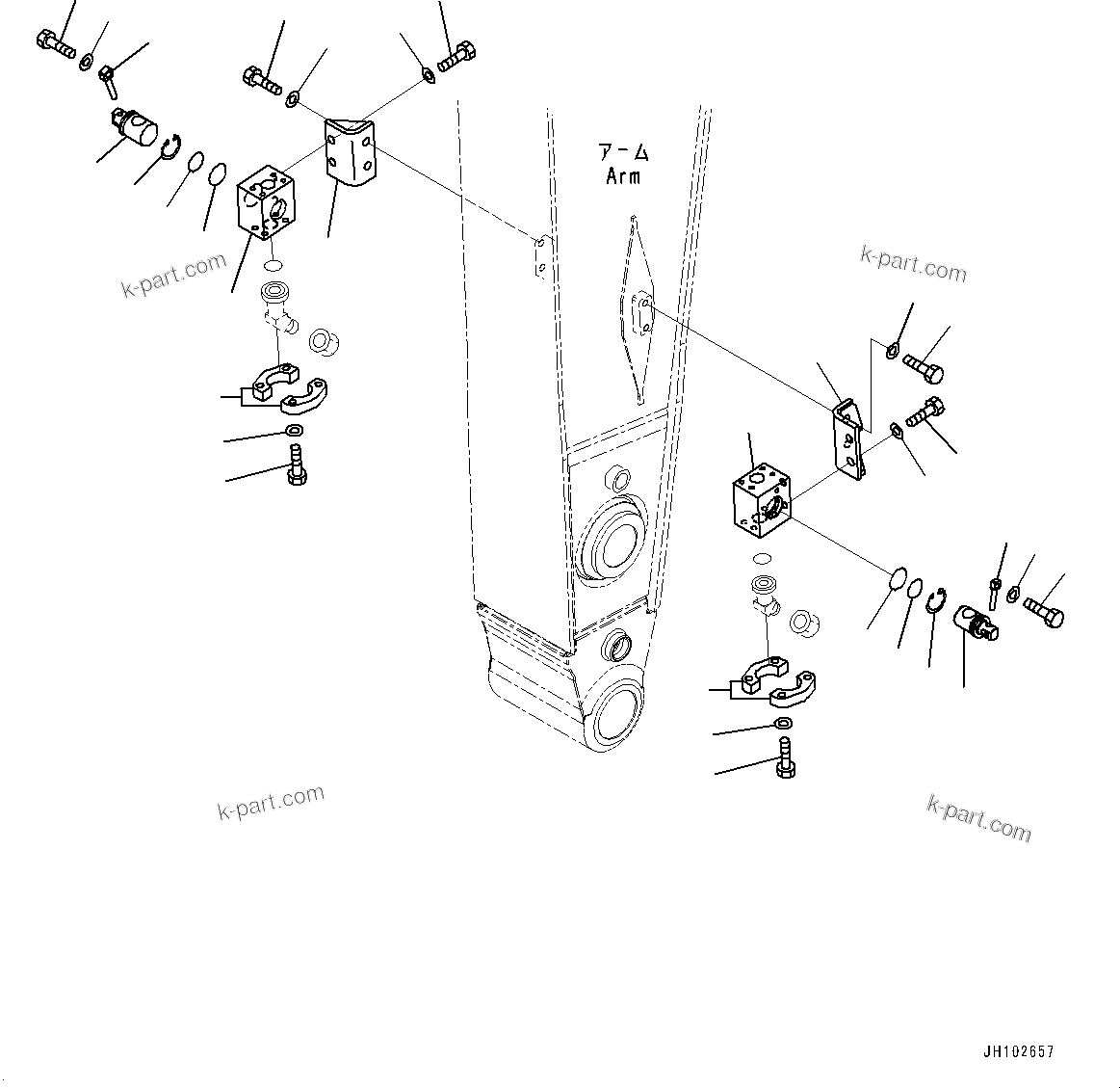 Komatsu parts book diagram for PC300-8M2 S/N 80001-UP: ARM, VALVE FOR ADDITIONAL PIPING (2600MM, 1-ATTACHMENT, 100 HOURS LUBRICATION INTERVAL)(#-02147483647-)