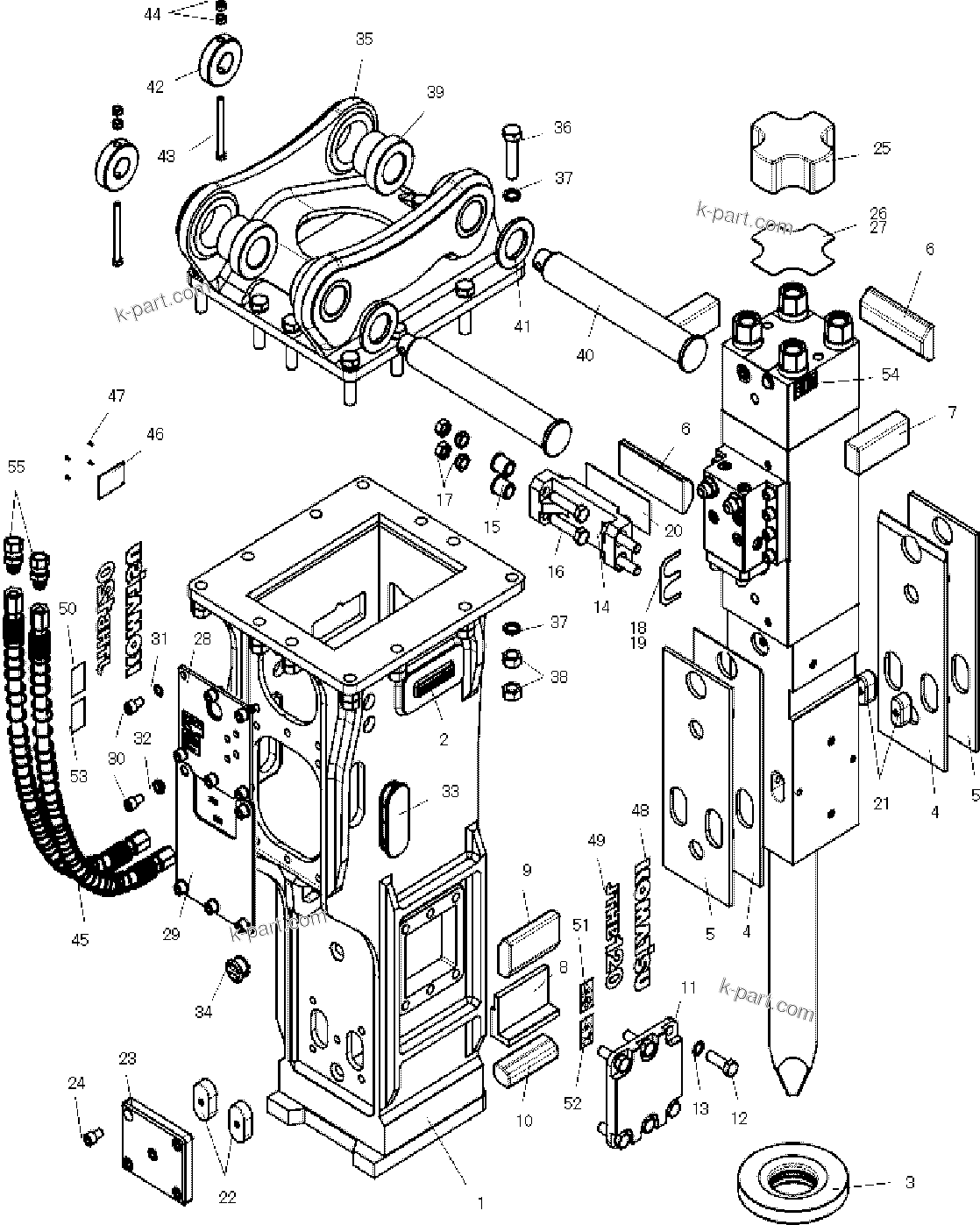Komatsu parts book diagram for JTHB120-3 S/N 10001-UP (JTHB120-3_HYDRAULIC BREAKER): HYDRAULIC BREAKER, BOX BRACKET(#10276-)