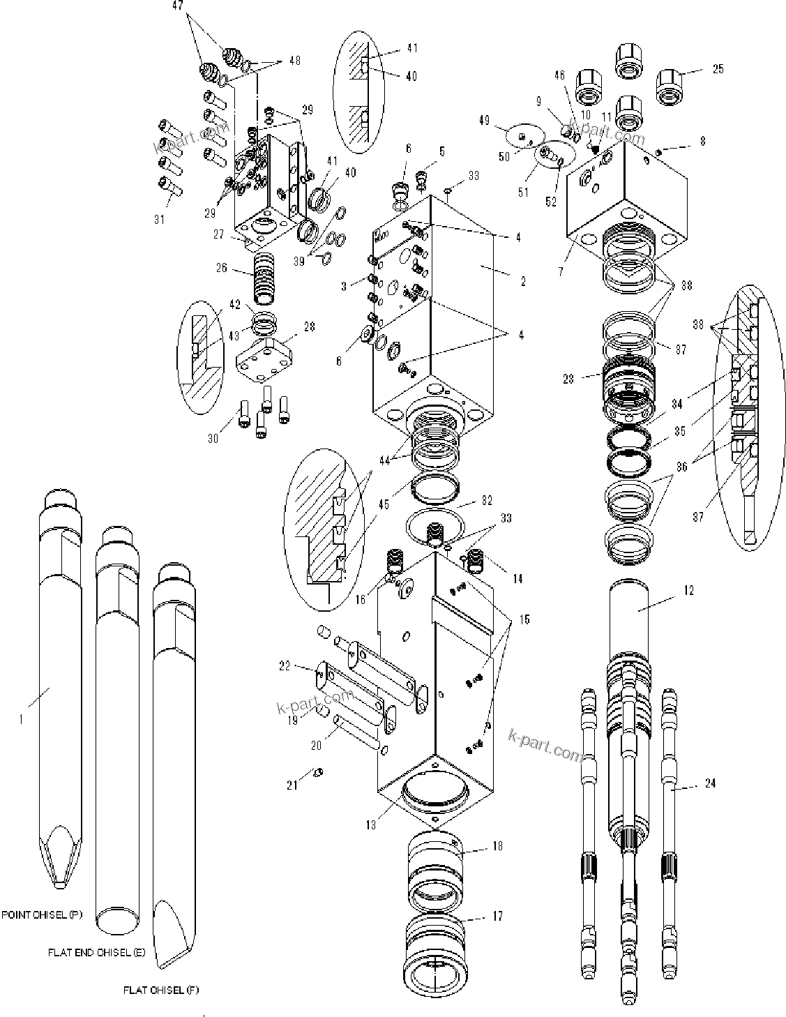 Komatsu parts book diagram for JTHB120-3 S/N 10001-UP (JTHB120-3_HYDRAULIC BREAKER): HYDRAULIC BREAKER, CYLINDER(#10001-)