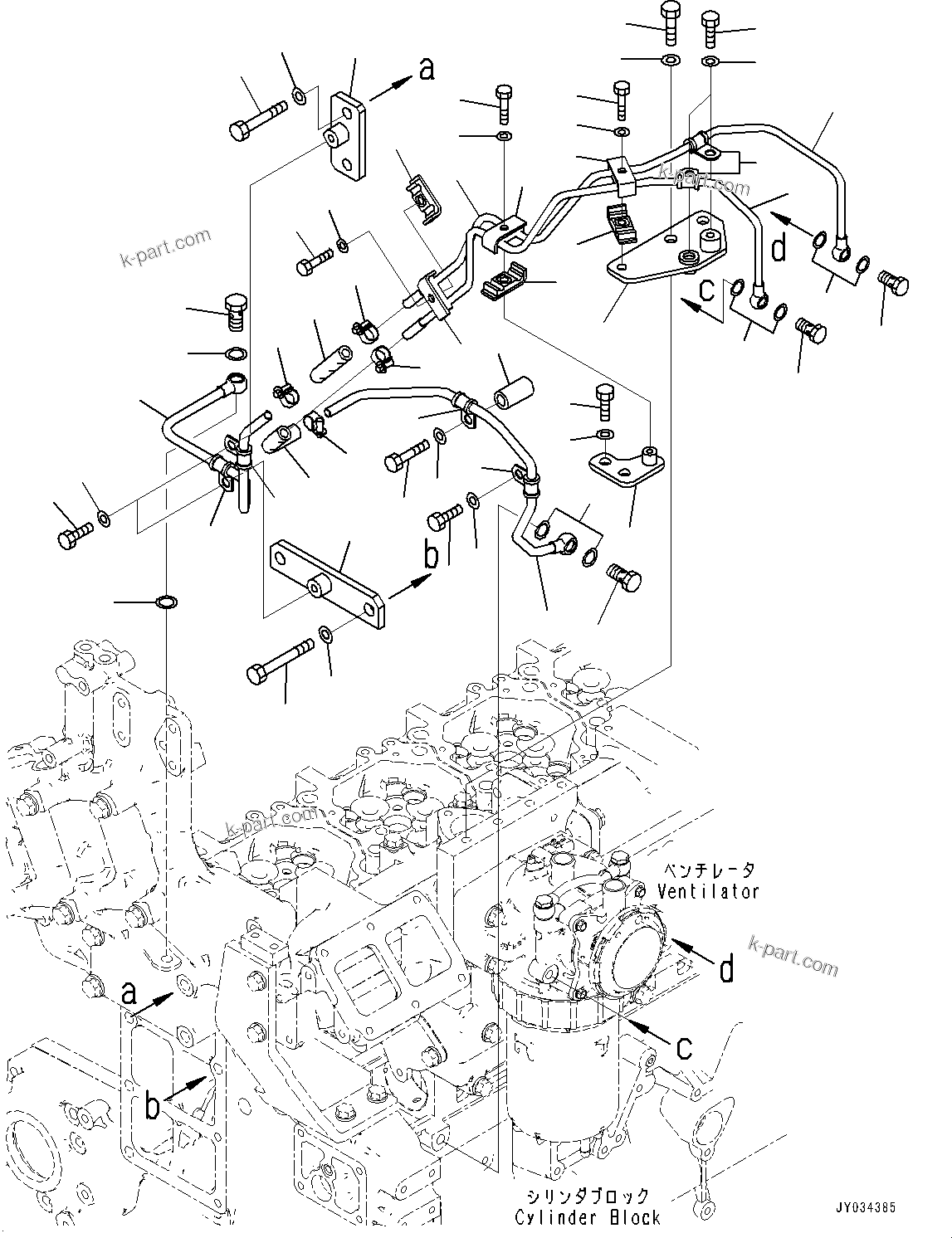 Komatsu parts book diagram for SAA6D140E-7 S/N 837398-UP (For GD955-7): KOMATSU CLOSED CRANKCASE VENTILATION (KCCV), COOLANT PIPING(#837398-)