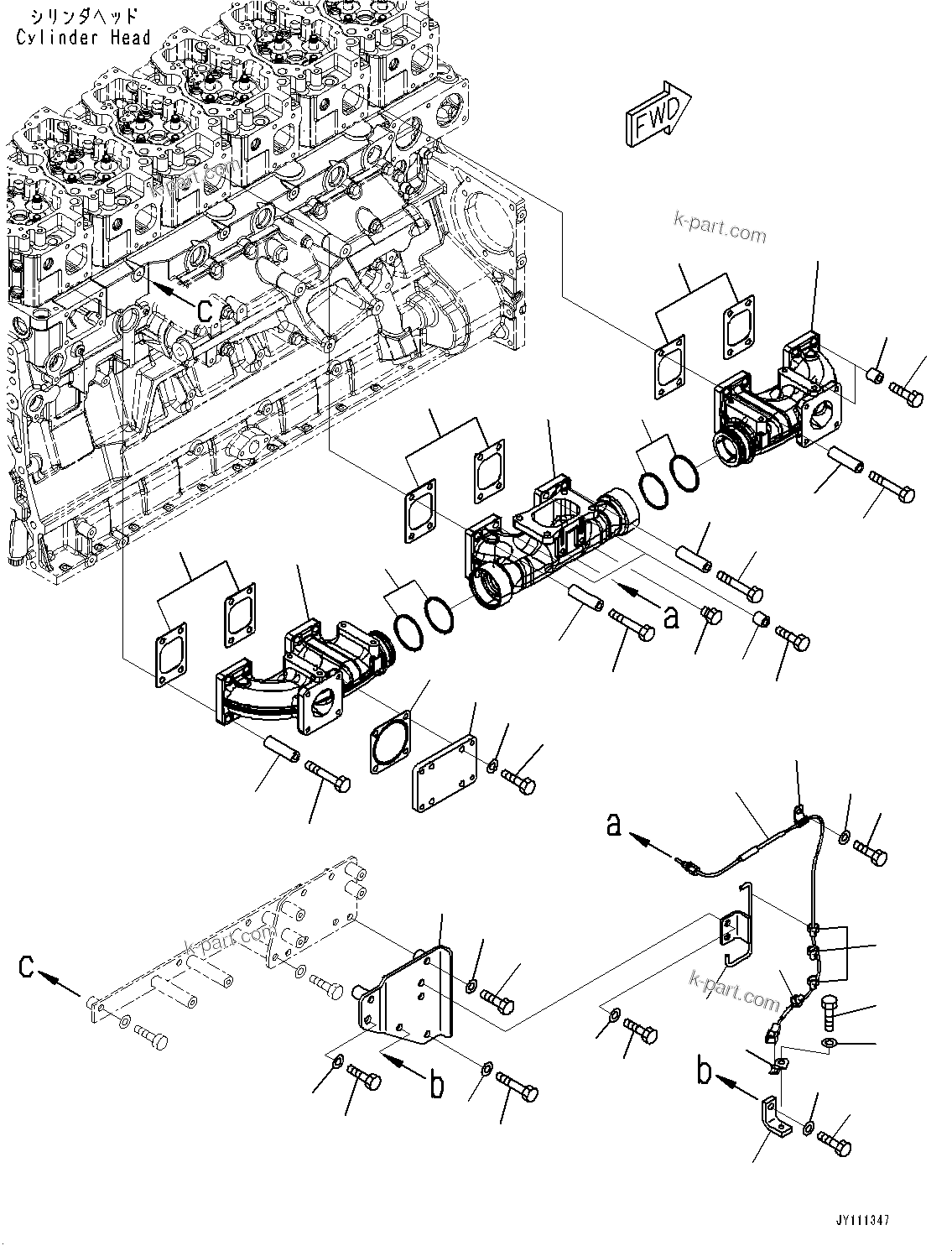 Komatsu parts book diagram for SAA6D140E-7 S/N 837398-UP (For GD955-7): EXHAUST MANIFOLD, (#837398-)