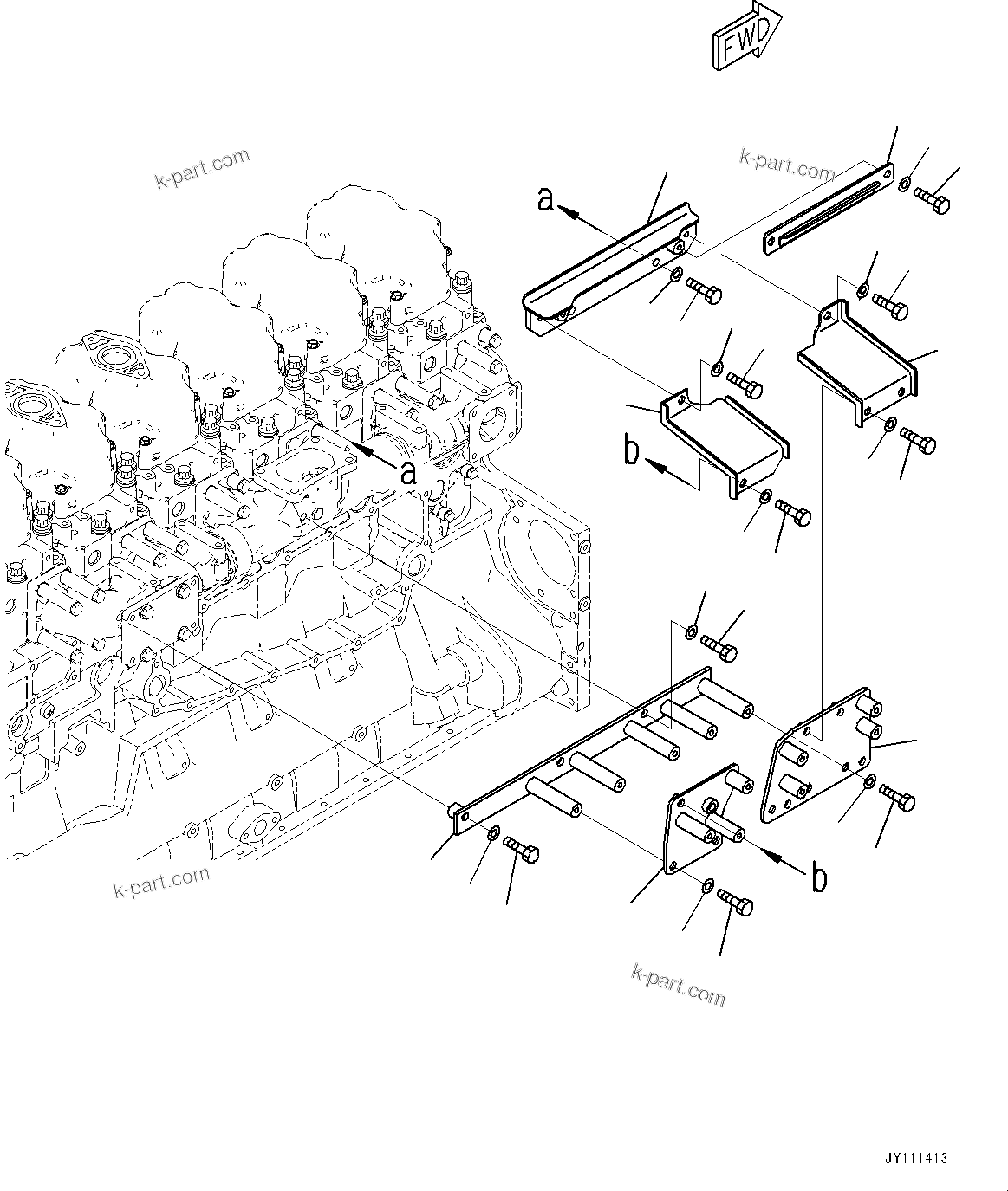 Komatsu parts book diagram for SAA6D140E-7 S/N 837398-UP (For GD955-7): HEAT SHIELD, BRACKET(#837398-)