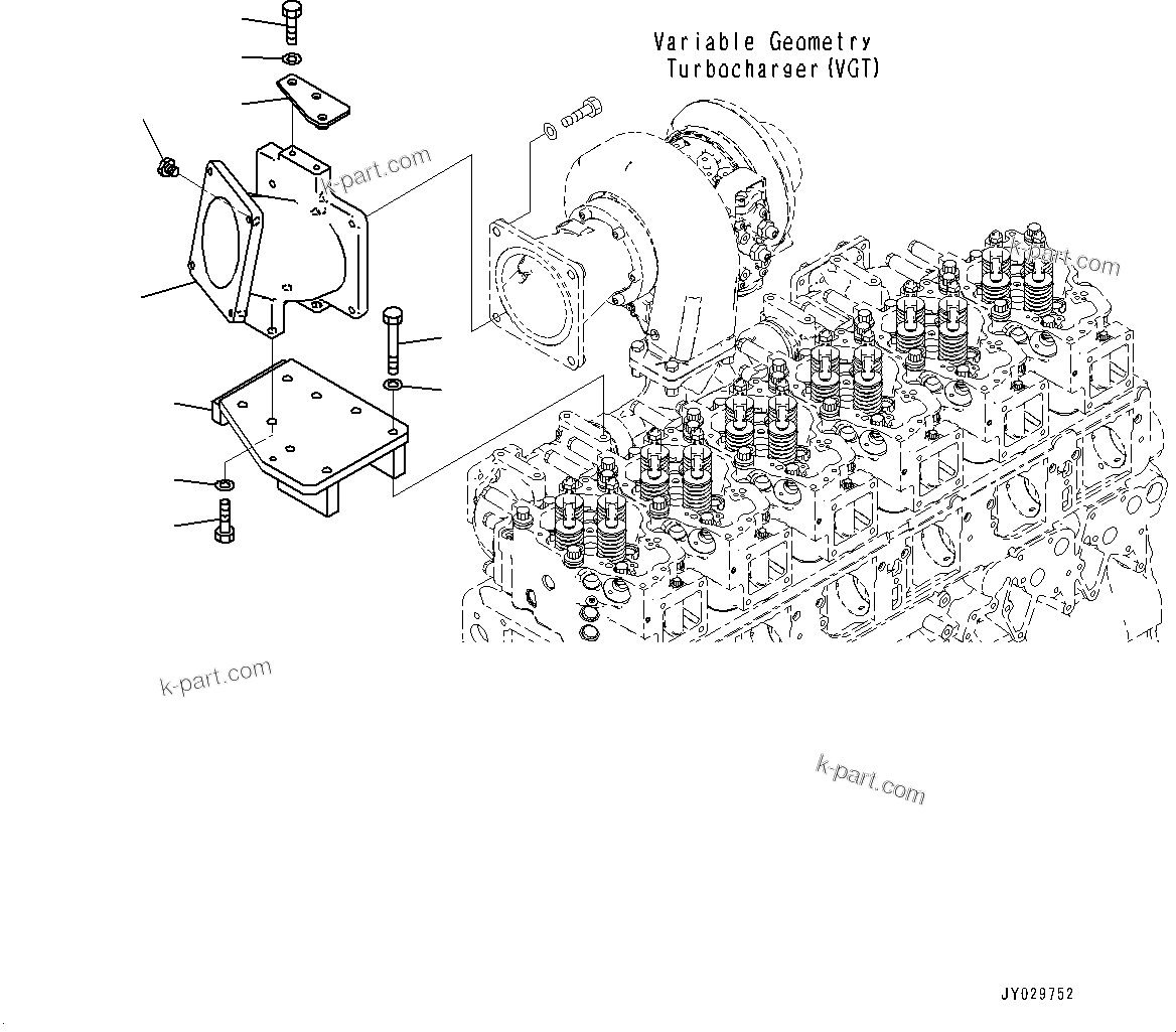 Komatsu parts book diagram for SAA6D140E-7 S/N 837398-UP (For GD955-7): KOMATSU DIESEL PARTICULATE FILTER (KDPF) PIPING, ELBOW(#837398-)
