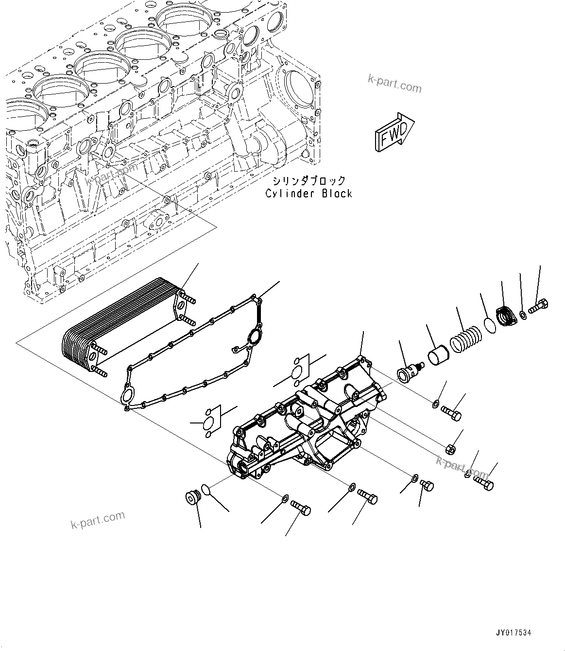 Komatsu parts book diagram for SAA6D140E-7 S/N 837398-UP (For GD955-7): ENGINE OIL COOLER, (#837398-)