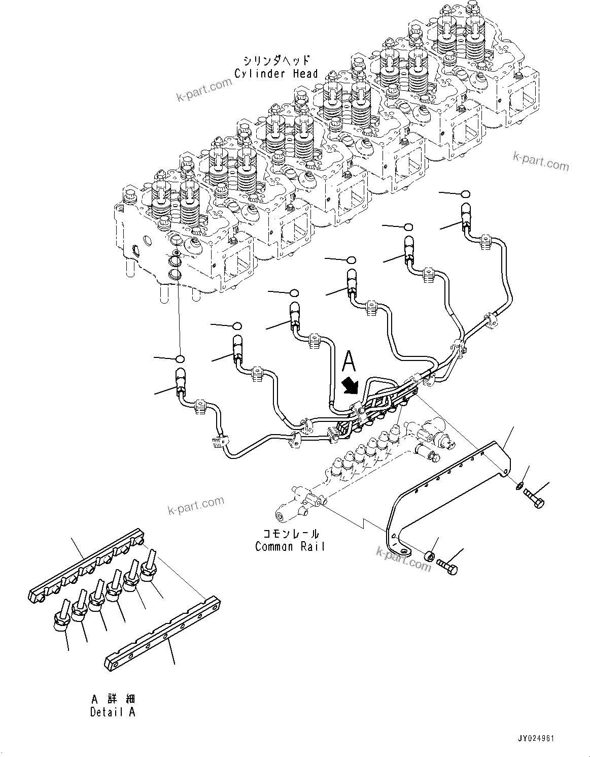Komatsu parts book diagram for SAA6D140E-7 S/N 837398-UP (For GD955-7): FUEL SUPPLY PUMP BRACKET AND PIPING, INJECTION PIPING(#837398-)