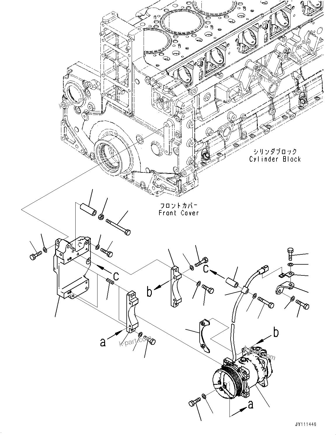 Komatsu parts book diagram for SAA6D140E-7 S/N 837398-UP (For GD955-7): ALTERNATOR, FREON COMPRESSOR(#837398-)