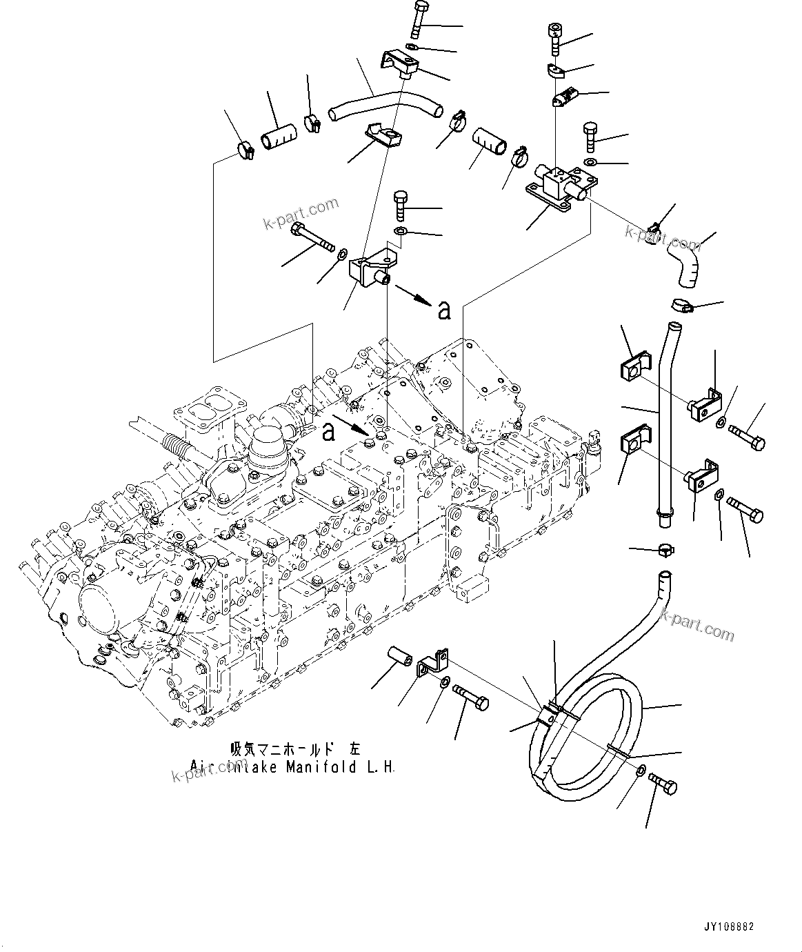 Komatsu parts book diagram for SAA12V140E-7 S/N 900006-UP (For PC2000-11R): KOMATSU CLOSED CRANKCASE VENTILATION (KCCV), BREATHER PIPING, L.H.(#900125-)