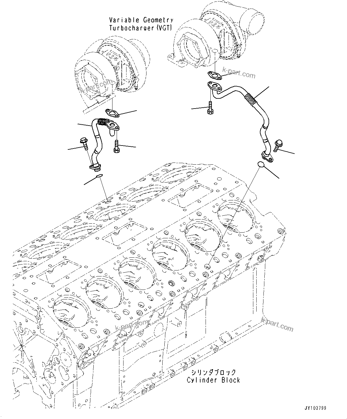 Komatsu parts book diagram for SAA12V140E-7 S/N 900006-UP (For PC2000-11R): TURBOCHARGER, LUBRICATING OIL PIPING (2/2)(#900125-)