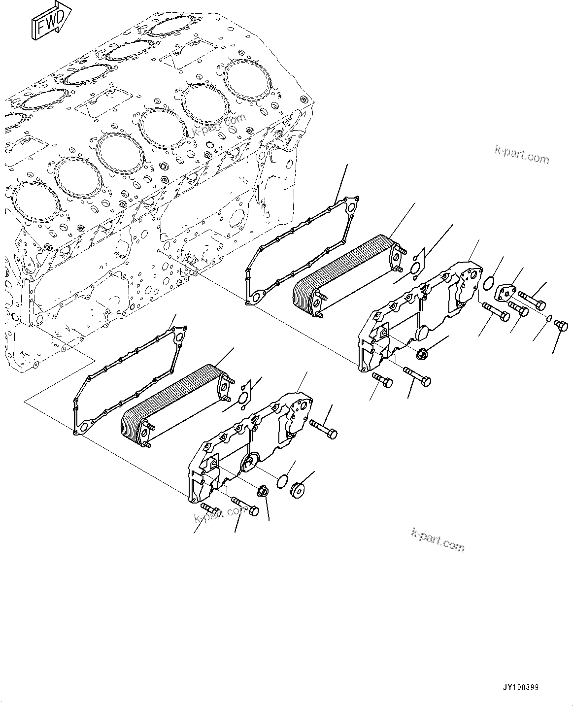 Komatsu parts book diagram for SAA12V140E-7 S/N 900006-UP (For PC2000-11R): ENGINE OIL COOLER, (#900125-)