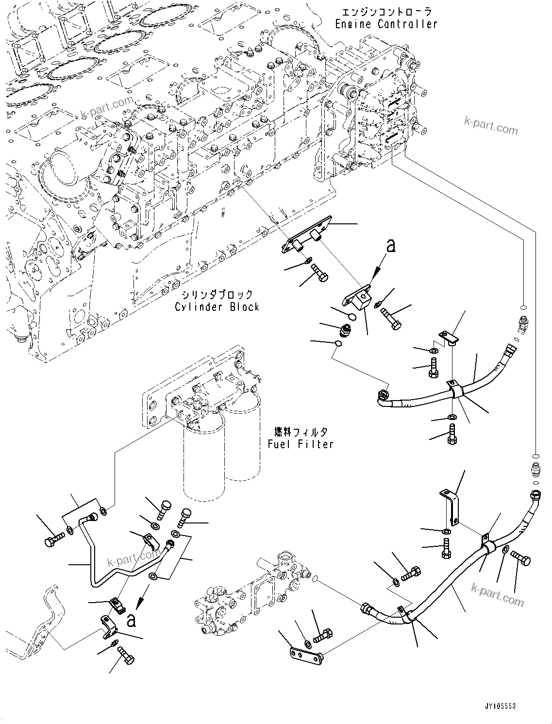 Komatsu parts book diagram for SAA12V140E-7 S/N 900006-UP (For PC2000-11R): FUEL FILTER, COOLING PIPING, L.H.(#900125-)