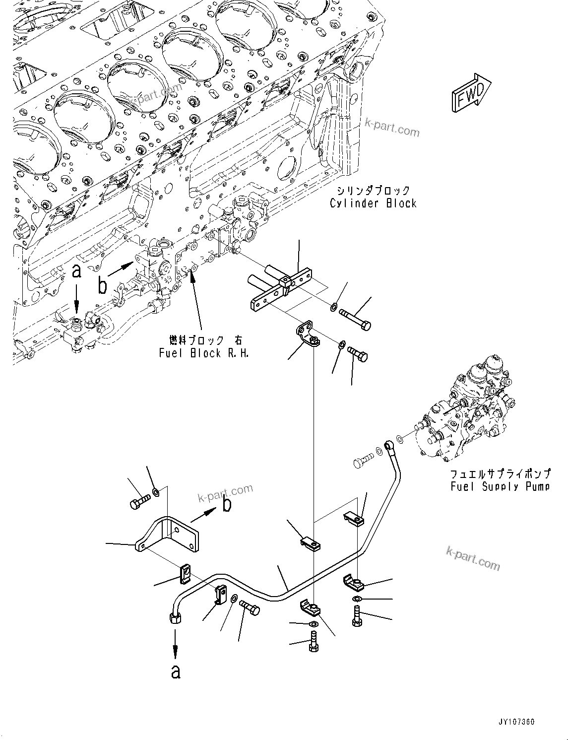 Komatsu parts book diagram for SAA12V140E-7 S/N 900006-UP (For PC2000-11R): FUEL FILTER, FUEL SUPPLY PUMP PIPING, R.H.(#900125-)