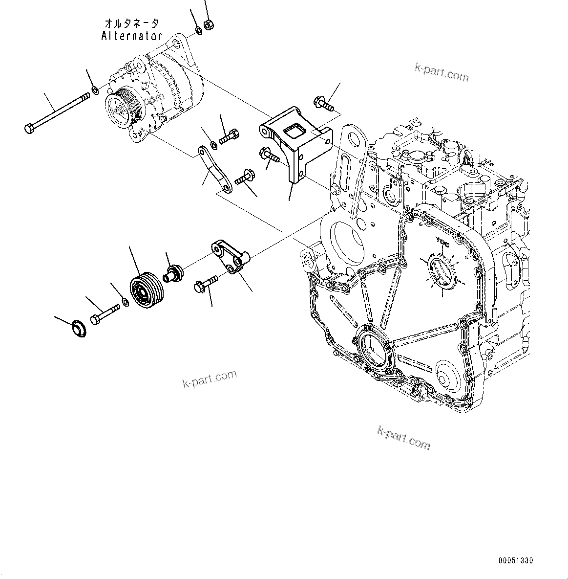 Komatsu parts book diagram for SAA6D114E-3 S/N 26892960-UP (For PC300-8M2/PC350-8M2/PC350LC-8M2): ALTERNATOR MOUNTING, (#26892960-)