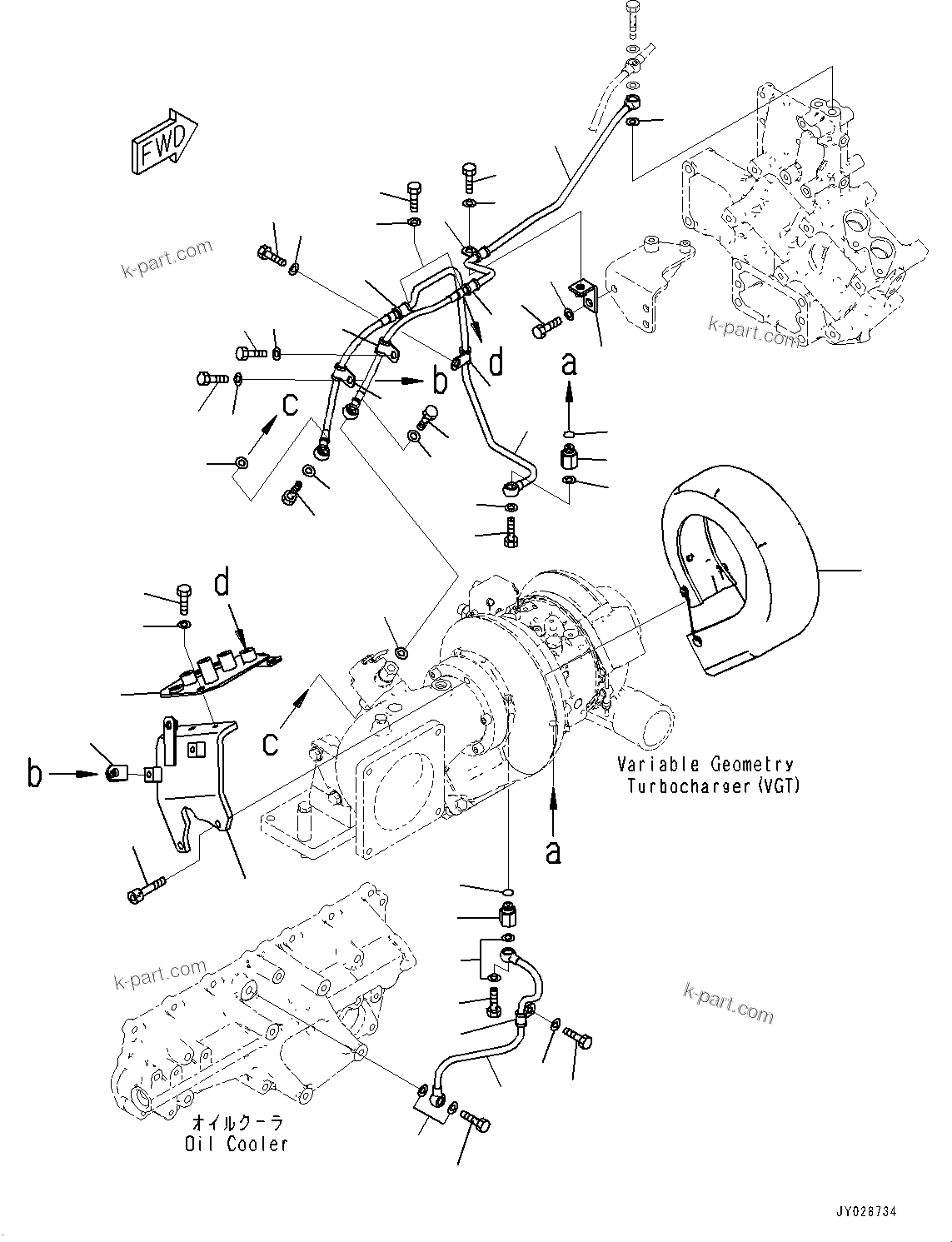 Komatsu parts book diagram for SAA6D140E-7 S/N 837072-UP (For PC900LC-11): VARIABLE GEOMETRY TURBOCHARGER (VGT), WATER PIPING(#837072-)