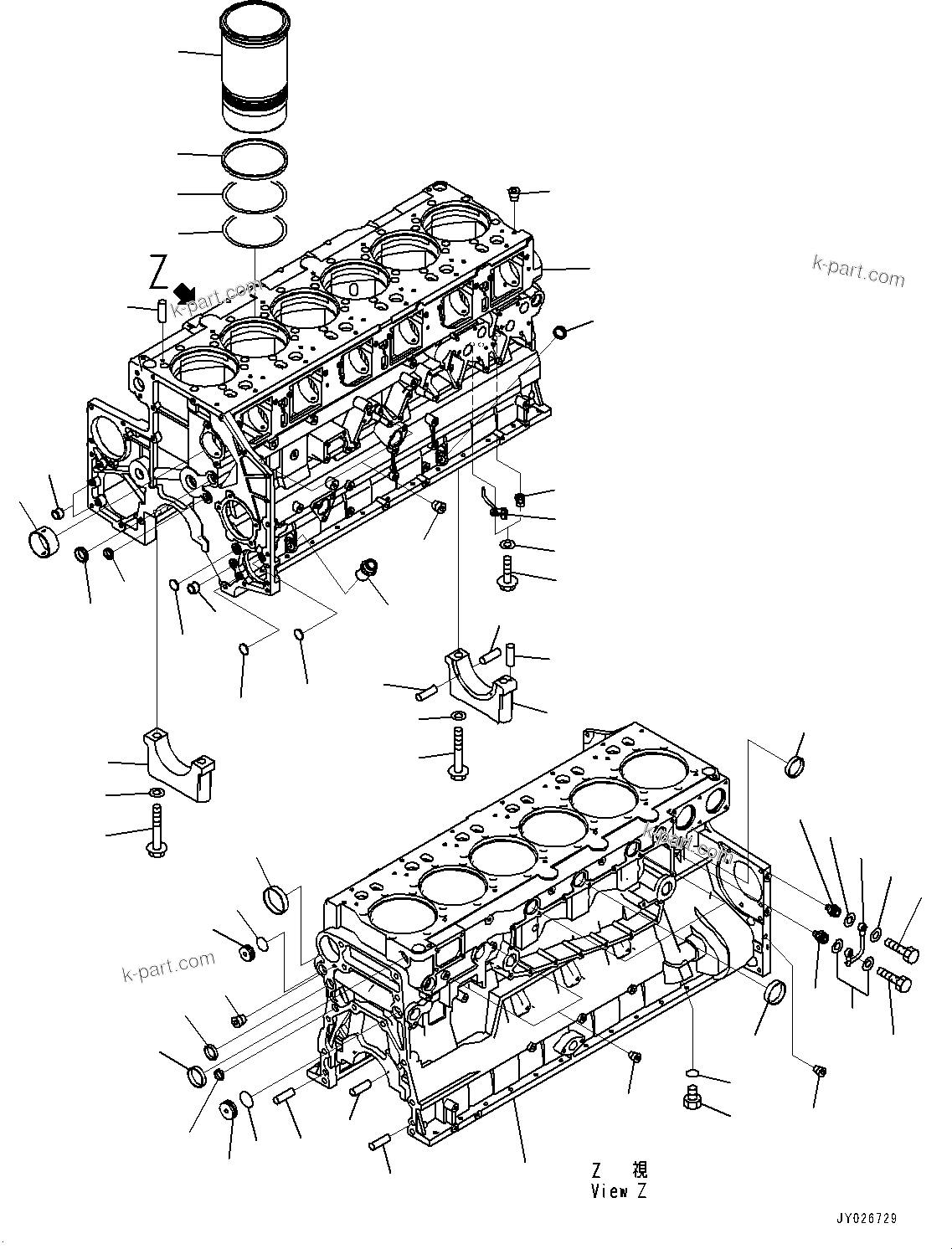 Komatsu parts book diagram for SAA6D140E-7 S/N 837072-UP (For PC900LC-11): CYLINDER BLOCK, (#837072-)