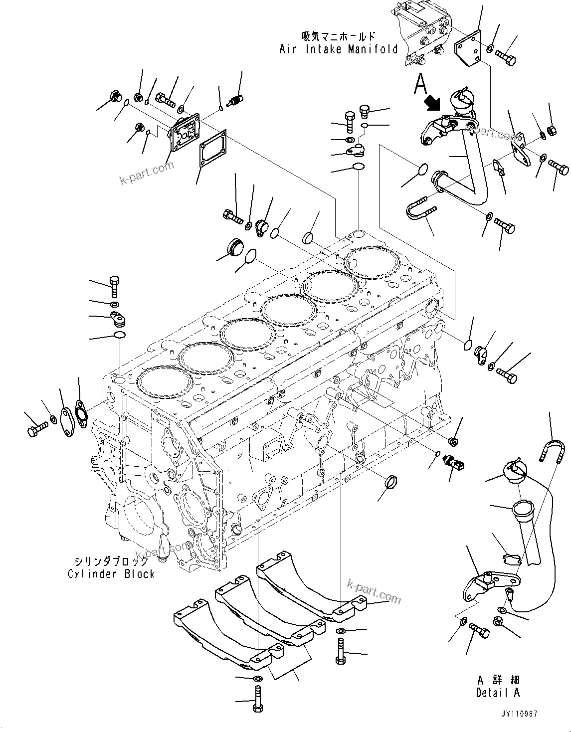 Komatsu parts book diagram for SAA6D140E-7 S/N 837072-UP (For PC900LC-11): CYLINDER BLOCK ACCESSORY, (#837072-)