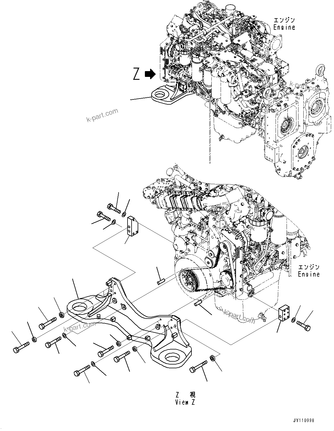 Komatsu parts book diagram for SAA6D140E-7 S/N 837072-UP (For PC900LC-11): ENGINE SUPPORT, (#837072-)
