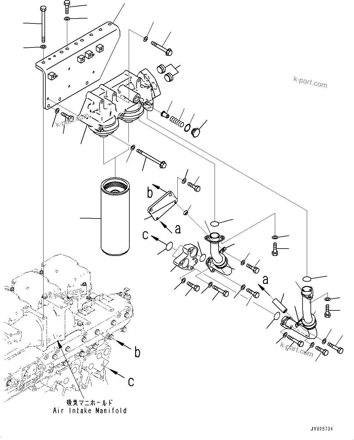 Komatsu parts book diagram for SAA6D140E-7 S/N 837072-UP (For PC900LC-11): ENGINE OIL FILTER BRACKET, (#837072-)