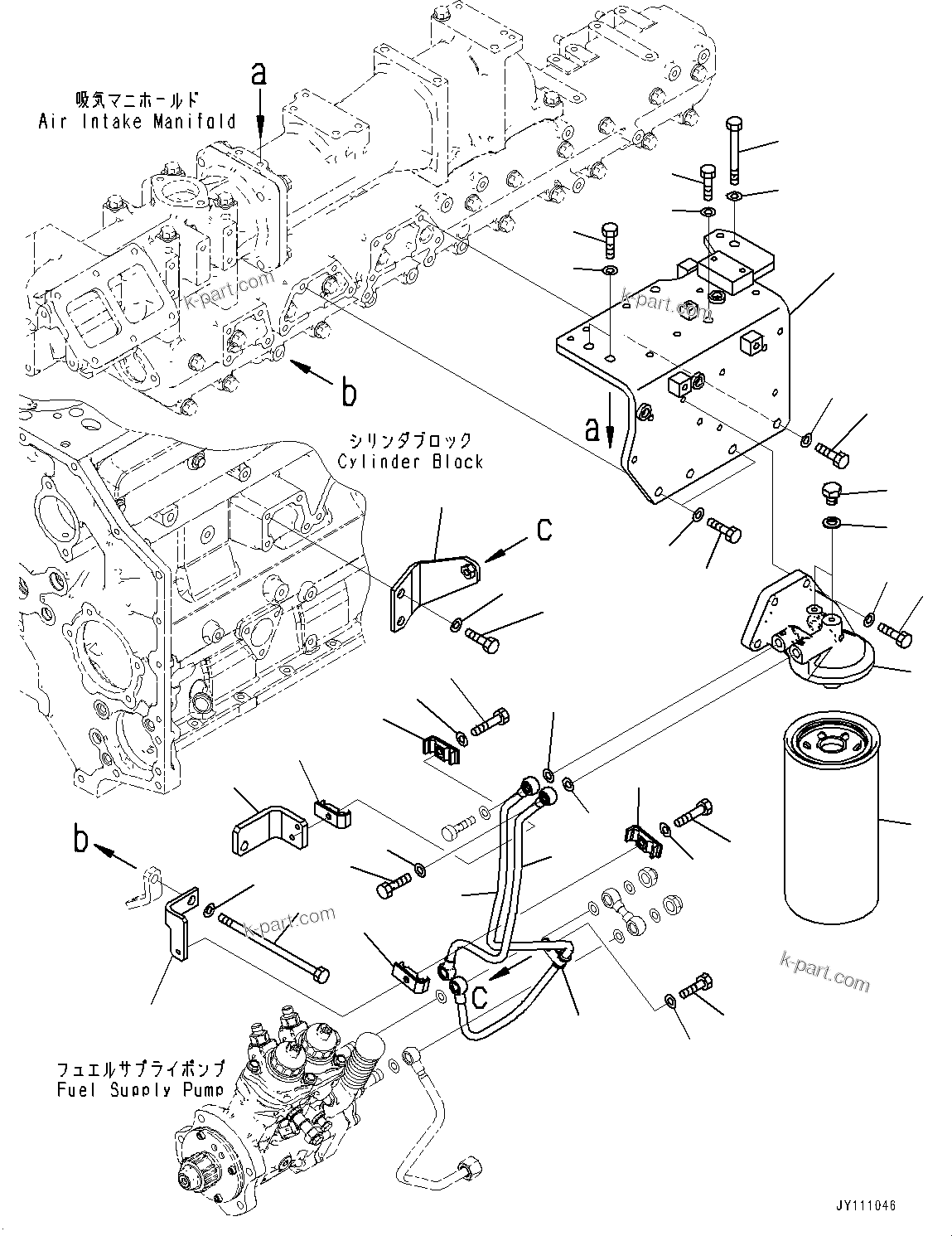 Komatsu parts book diagram for SAA6D140E-7 S/N 837072-UP (For PC900LC-11): FUEL FILTER, FILTER BRACKET(#837072-)
