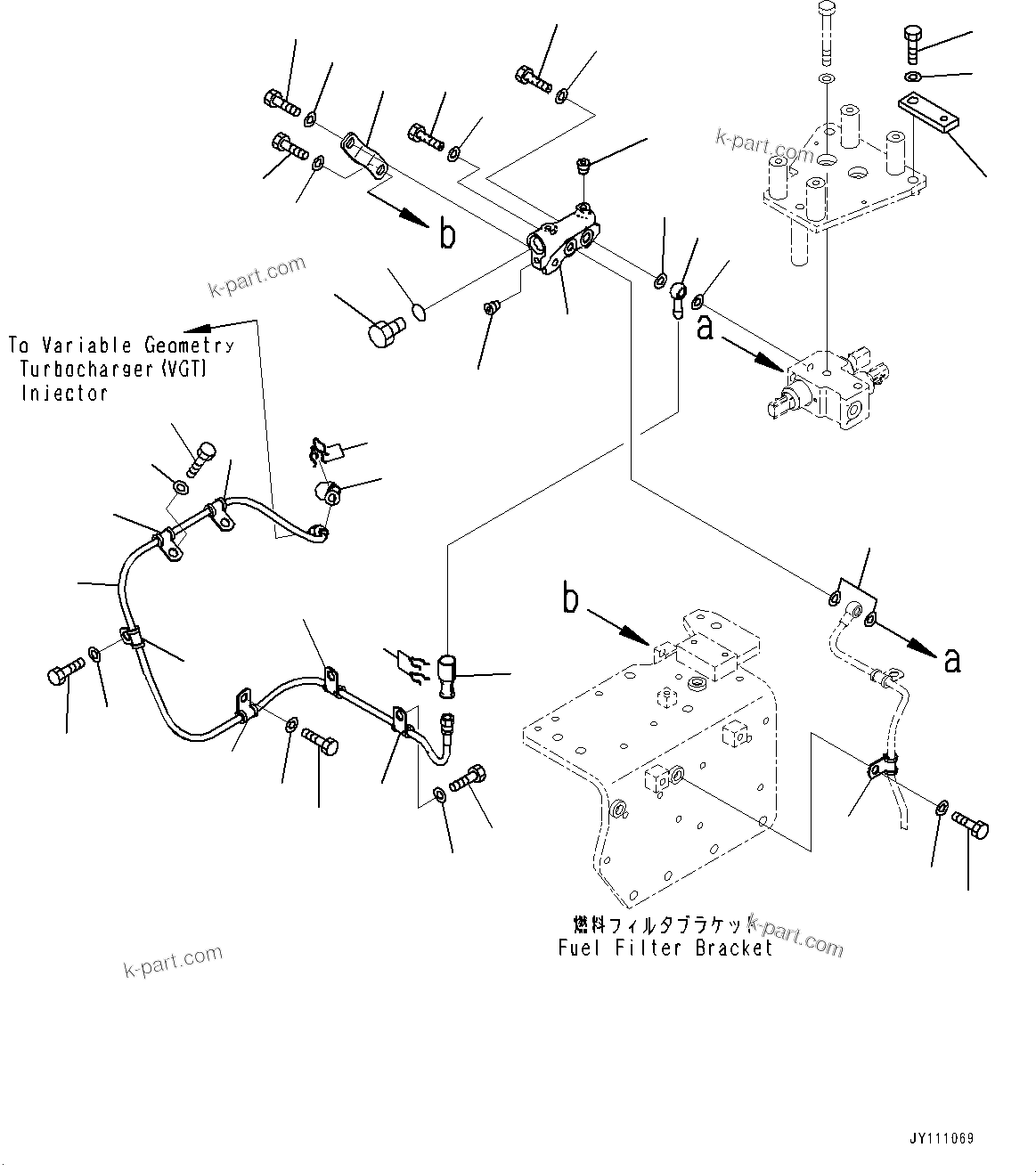 Komatsu parts book diagram for SAA6D140E-7 S/N 837072-UP (For PC900LC-11): FUEL FILTER, PIPING (2/2)(#837072-)