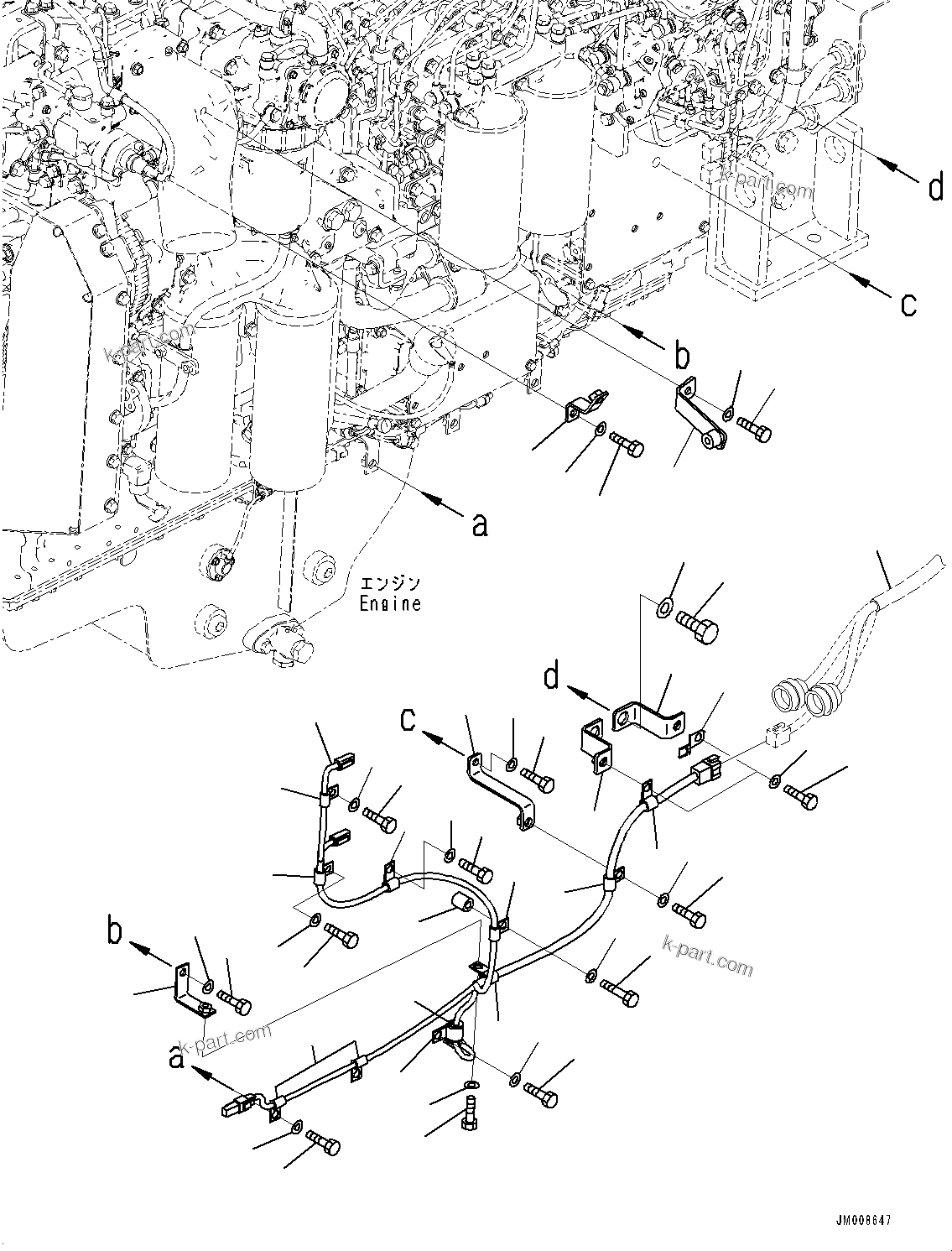 Komatsu parts book diagram for HD605-10 S/N 60001-UP: ENGINE RELATED PARTS, WIRING HARNESS(#60001-)