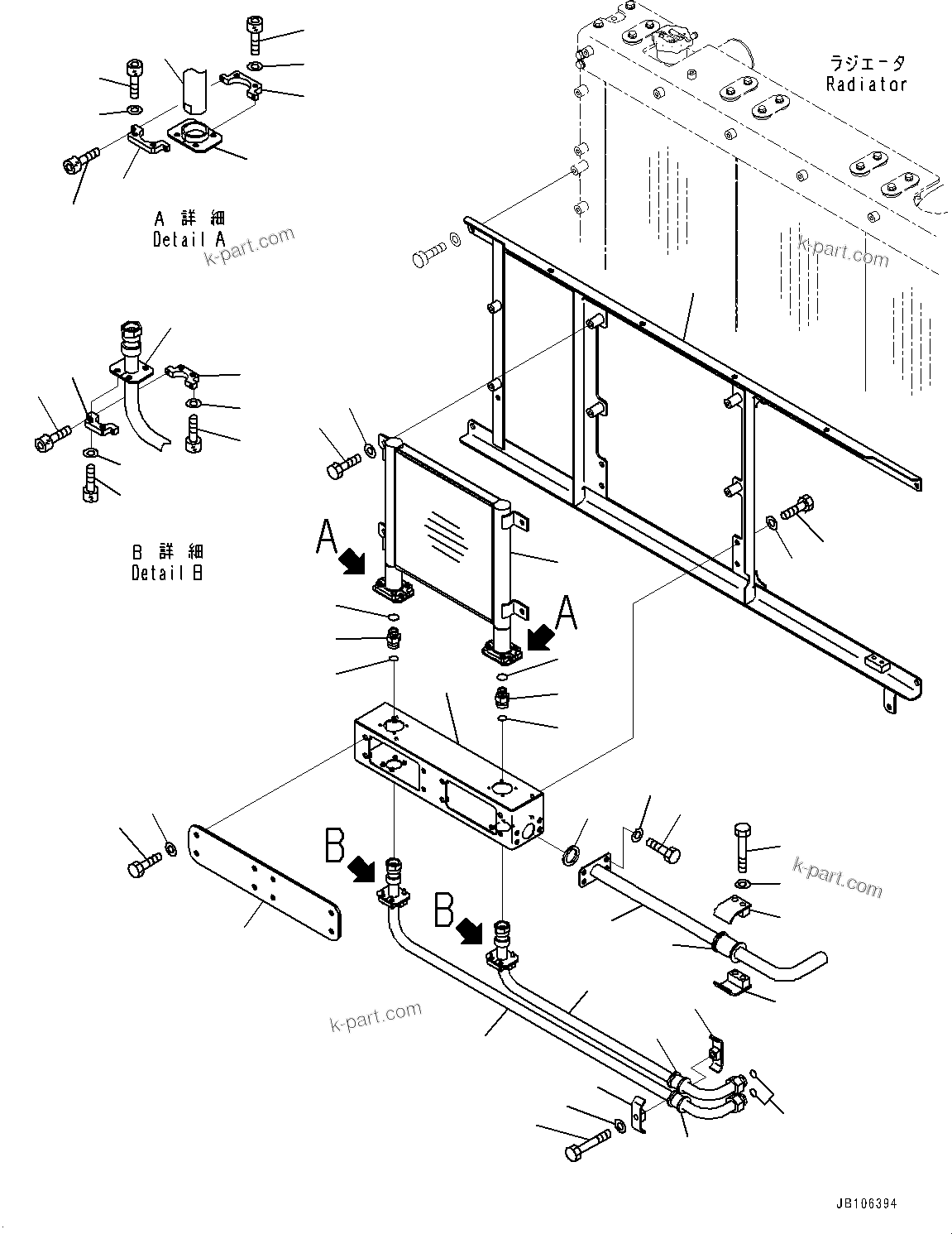 Komatsu parts book diagram for HD605-10 S/N 60001-UP: RADIATOR, STEERING OIL COOLER(#60001-)