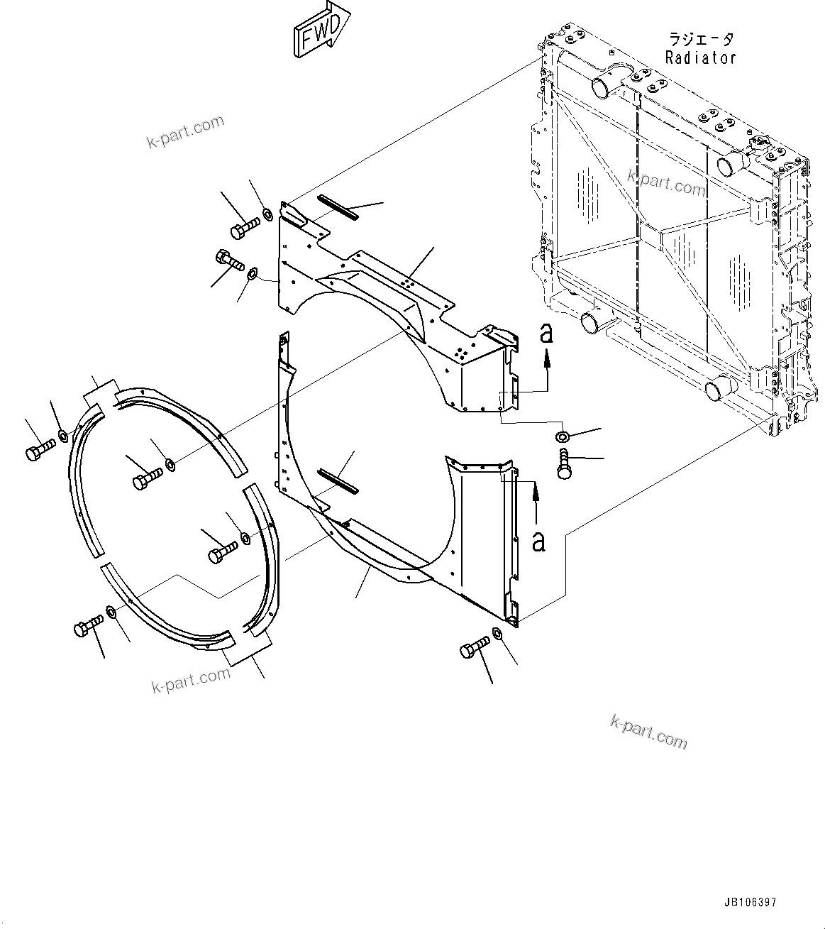Komatsu parts book diagram for HD605-10 S/N 60001-UP: RADIATOR, SHROUD(#60001-)