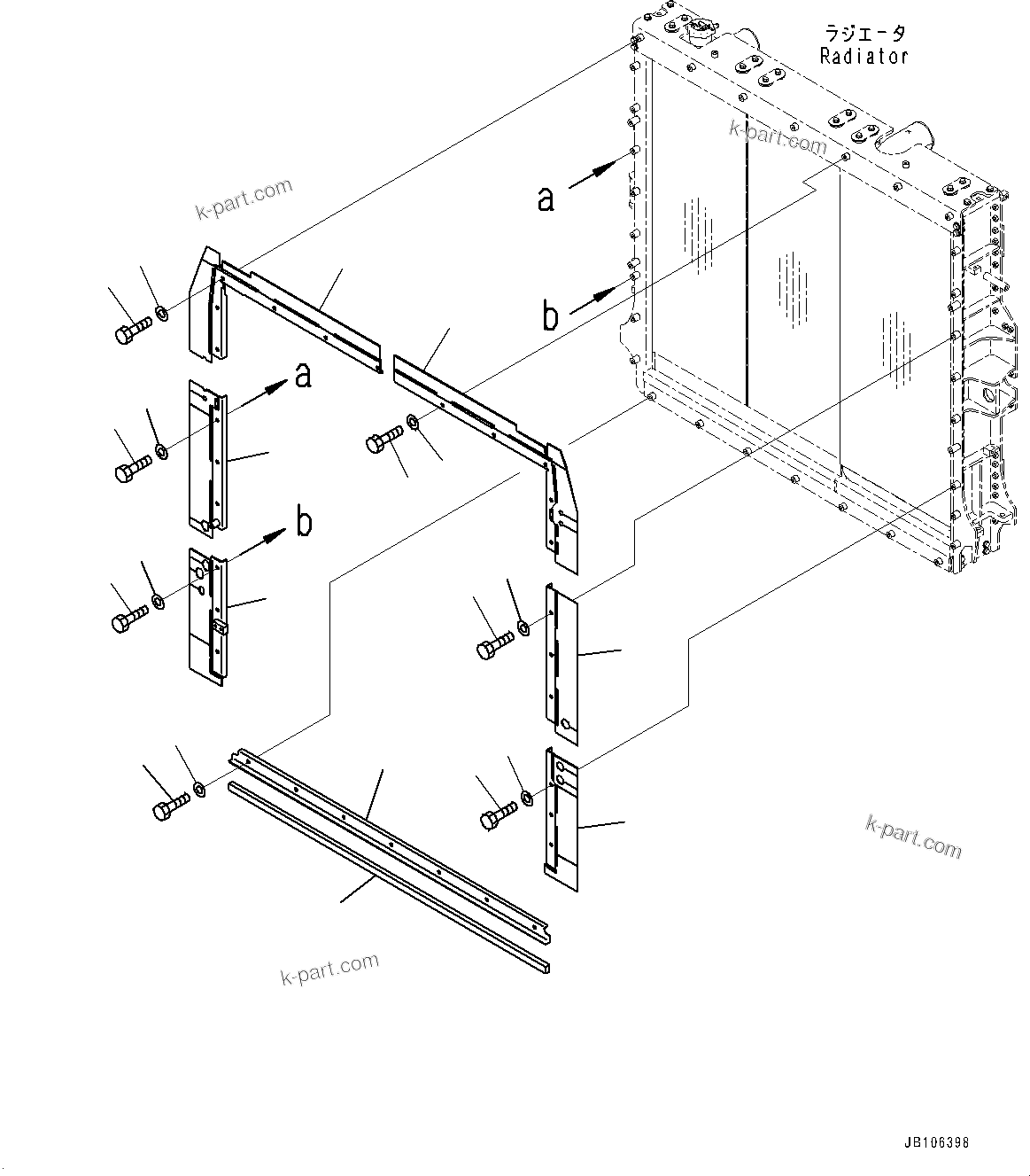Komatsu parts book diagram for HD605-10 S/N 60001-UP: RADIATOR, BAFFLE(#60001-)