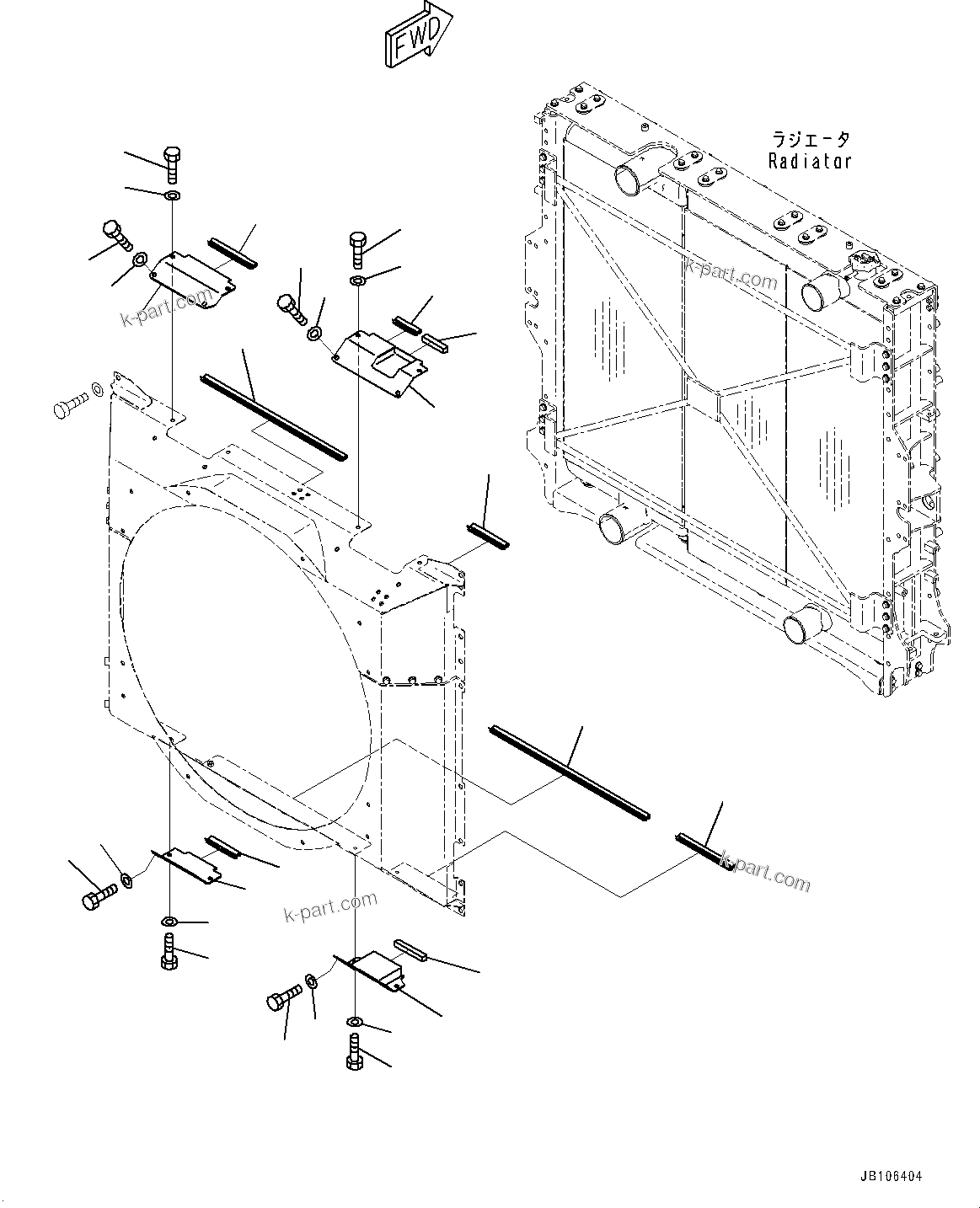 Komatsu parts book diagram for HD605-10 S/N 60001-UP: RADIATOR, SEAL AND SHEET(#60001-)