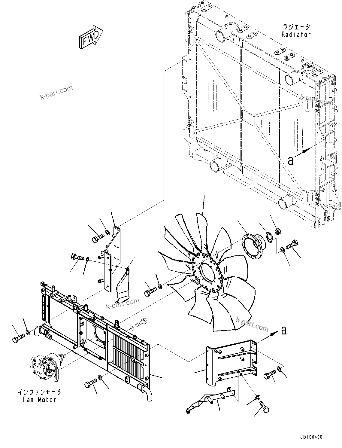 Komatsu parts book diagram for HD605-10 S/N 60001-UP: RADIATOR, FAN(#60001-)