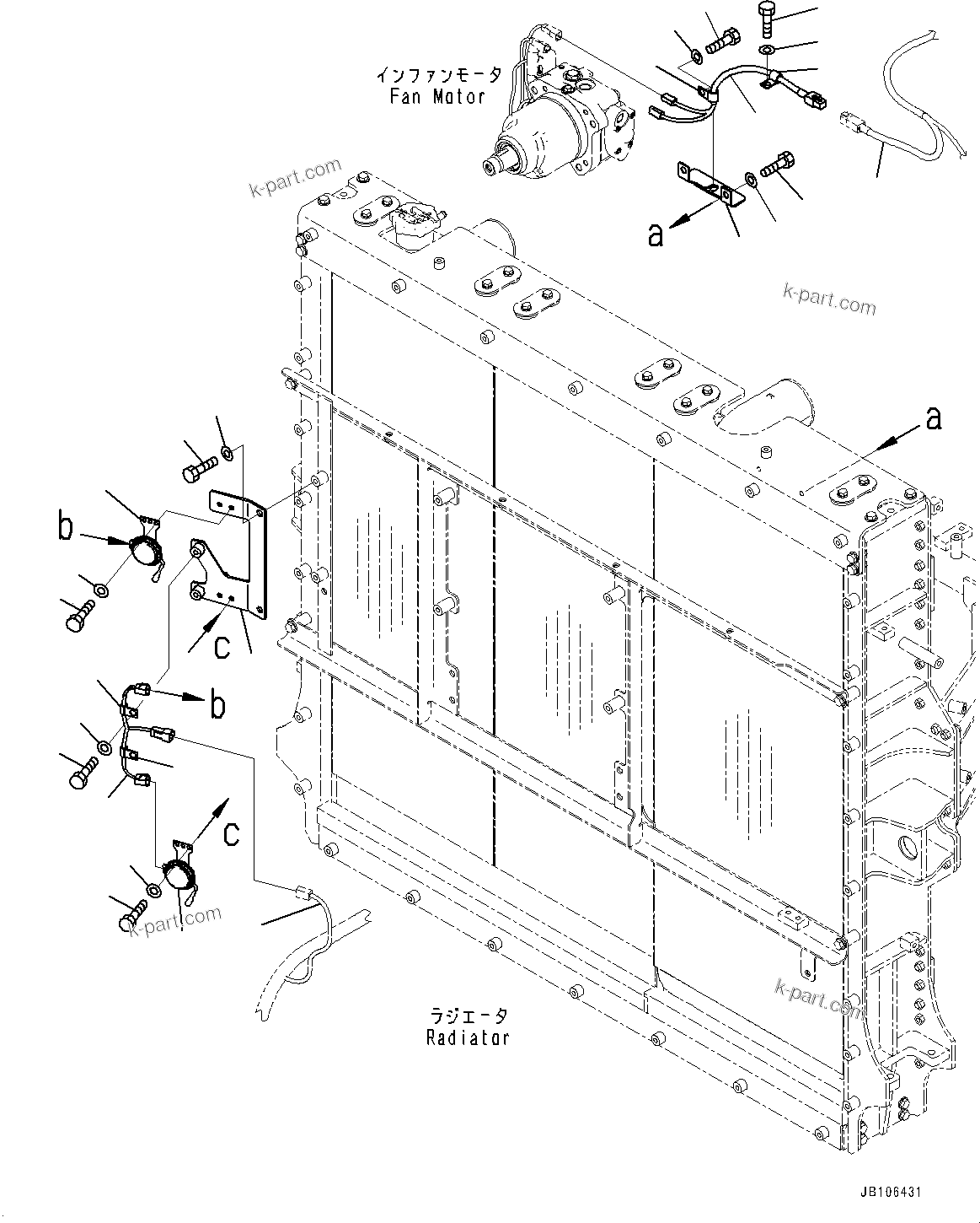 Komatsu parts book diagram for HD605-10 S/N 60001-UP: RADIATOR, WIRING HARNESS AND HORN(#60001-)
