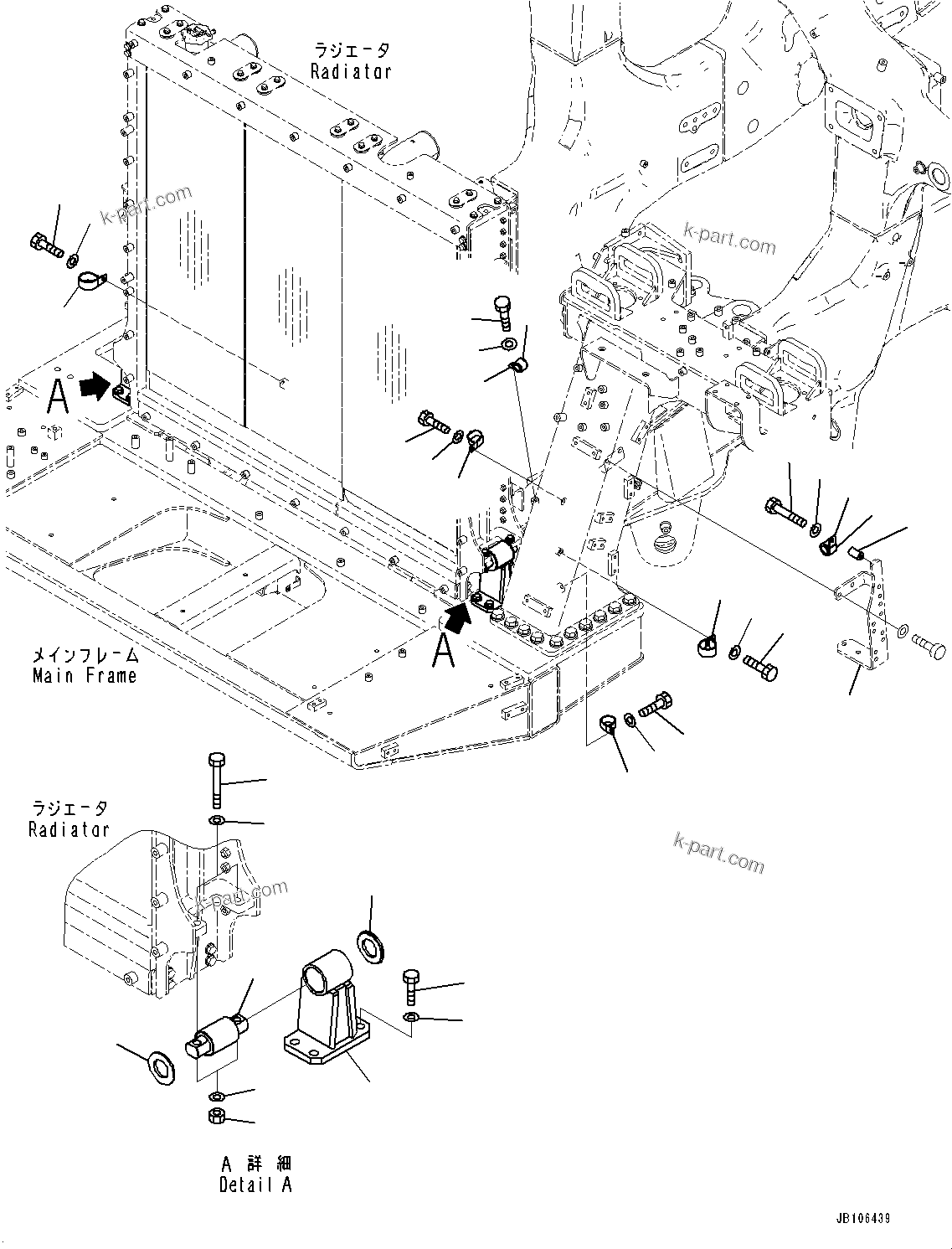 Komatsu parts book diagram for HD605-10 S/N 60001-UP: RADIATOR, MOUNTING (2/2)(#60001-)