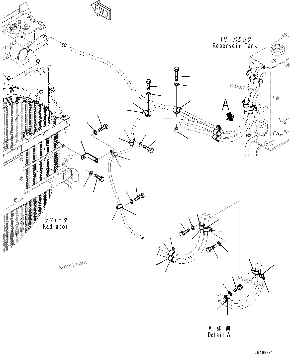 Komatsu parts book diagram for HD605-10 S/N 60001-UP: COOLANT PIPING, MOUNTING (1/2)(#60001-)